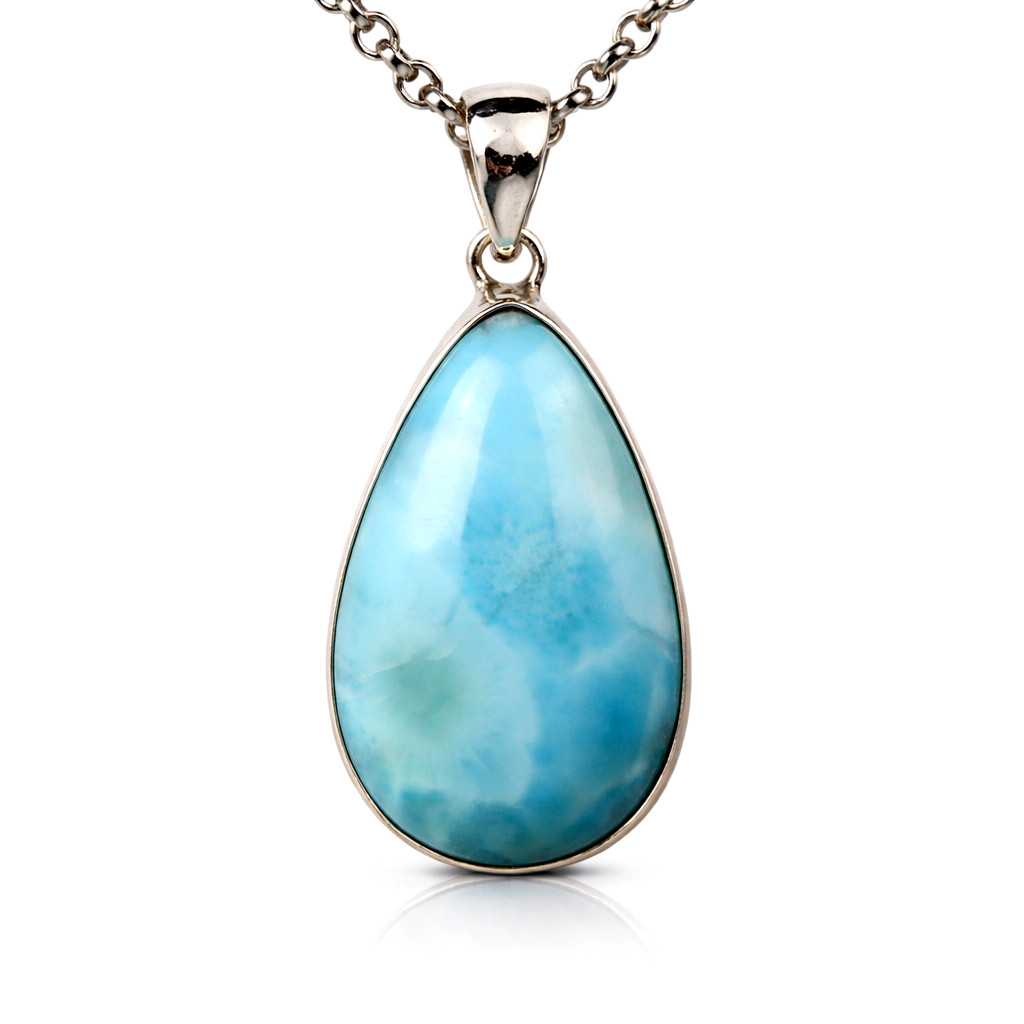 Impressive Natural Sky Blue Larimar .925 Sterling Silver Pendant 36mm