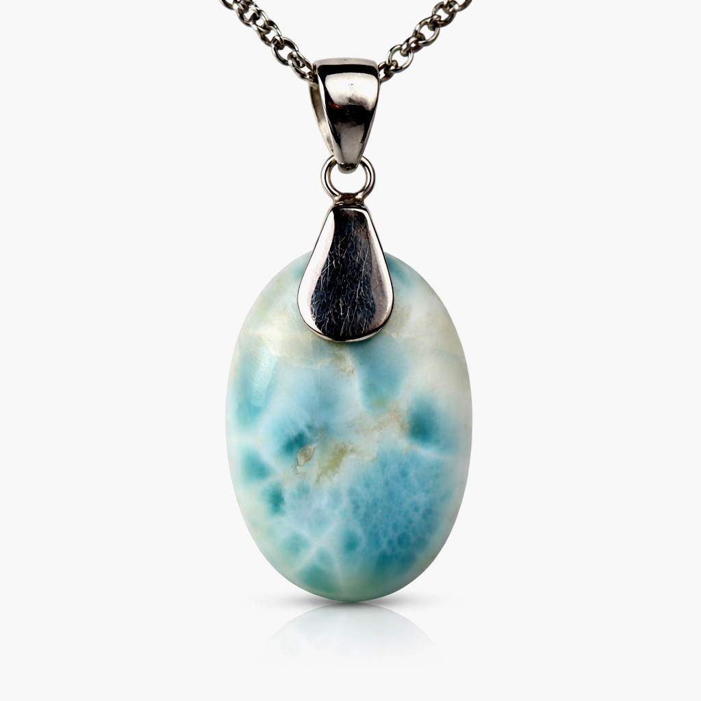 Unusual Pattern Natural Sky Blue Larimar .925 Sterling Silver Pendant 45mm