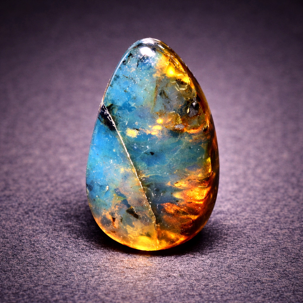 Lovely Natural Dominic. Translucent Deep Blue Amber Polished Cabochon Stone 17mm