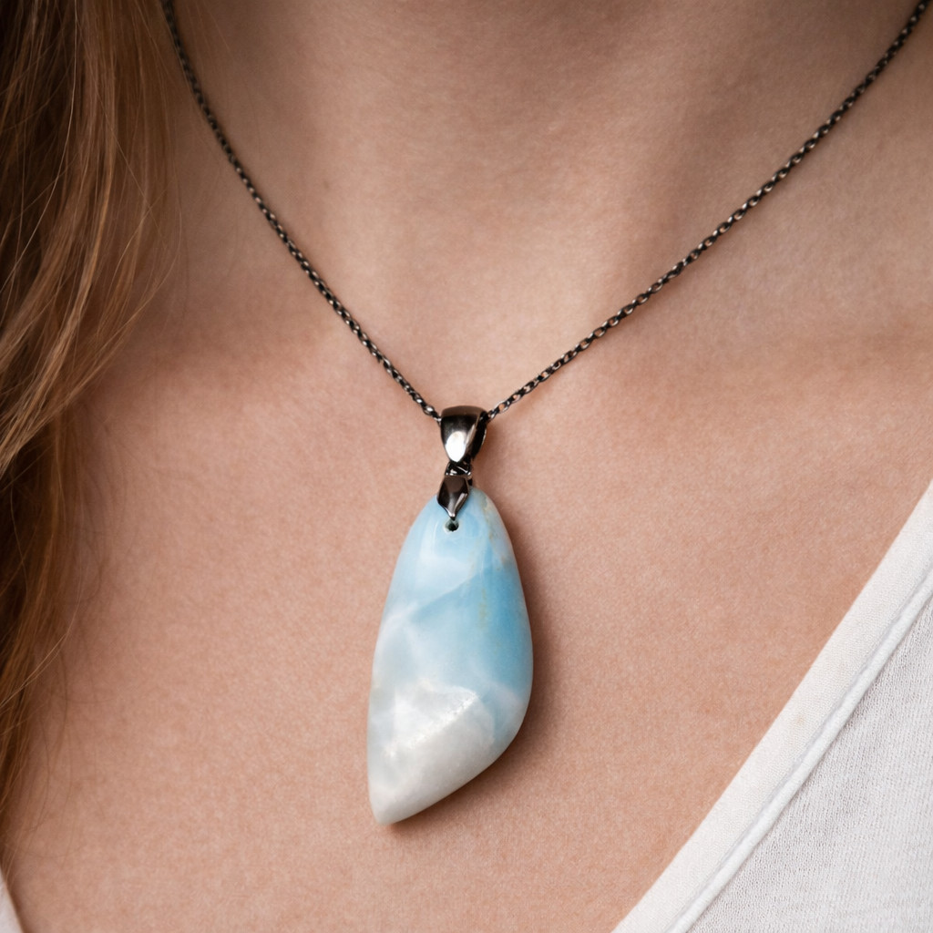 Lovely Genuine Natural Sky Blue Larimar Pendant 44mm