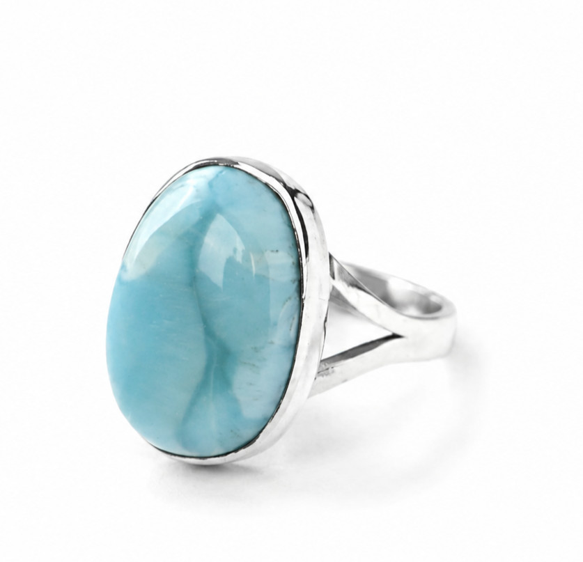 Genuine Dominican Blue Larimar Oval Unique Gift 925 Sterling Silver Ring US#10