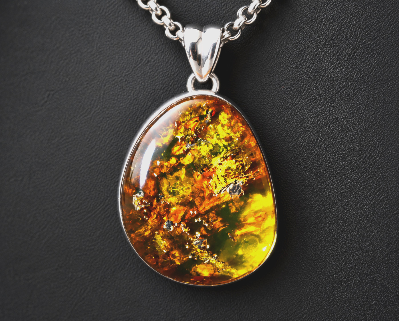 Rare Quality Golden Orange Amber 925 Sterling Silver Freeform Pendant 42mm