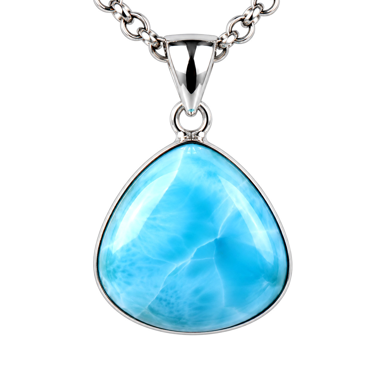 Echter Karibischer Larimar Anhänger in 925 Sterlingsilber – Dreiecksform, 30 mm