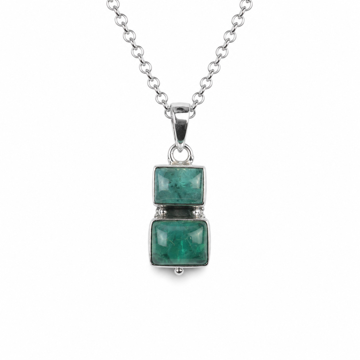 Quality Artisan Green Emerald 925 Sterling Silver Rectangular Pendant 30mm