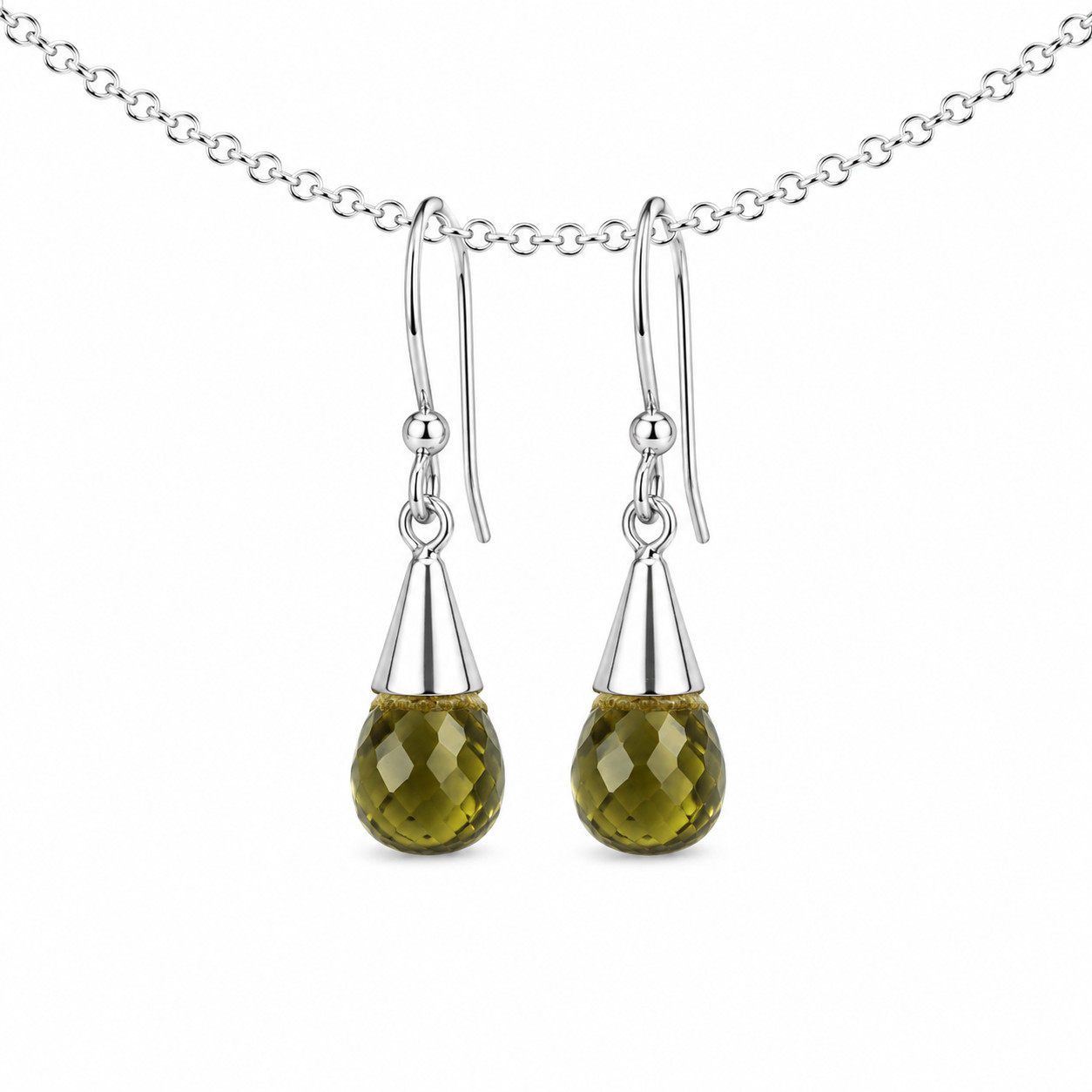 Genuine Authentic  Green Olive Quartz 925 Sterling Silver Earrings 36mm
