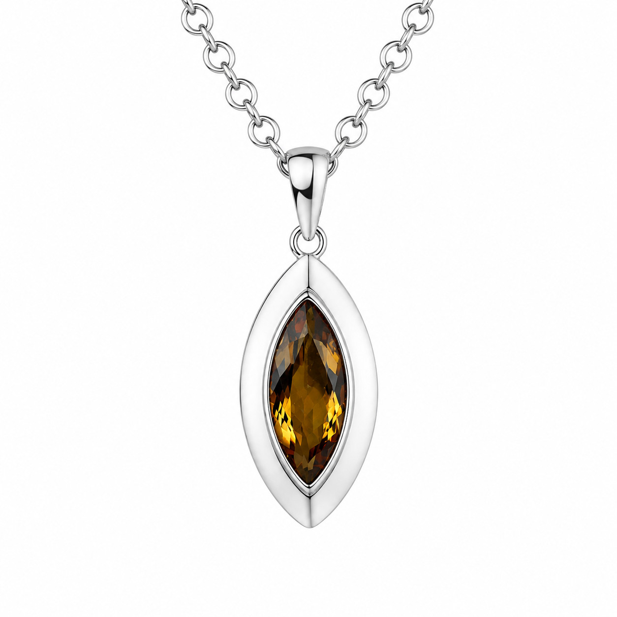 Artisan Polished Brown Yellow Citrine 925 Sterling Silver Marquise Pendant 45mm