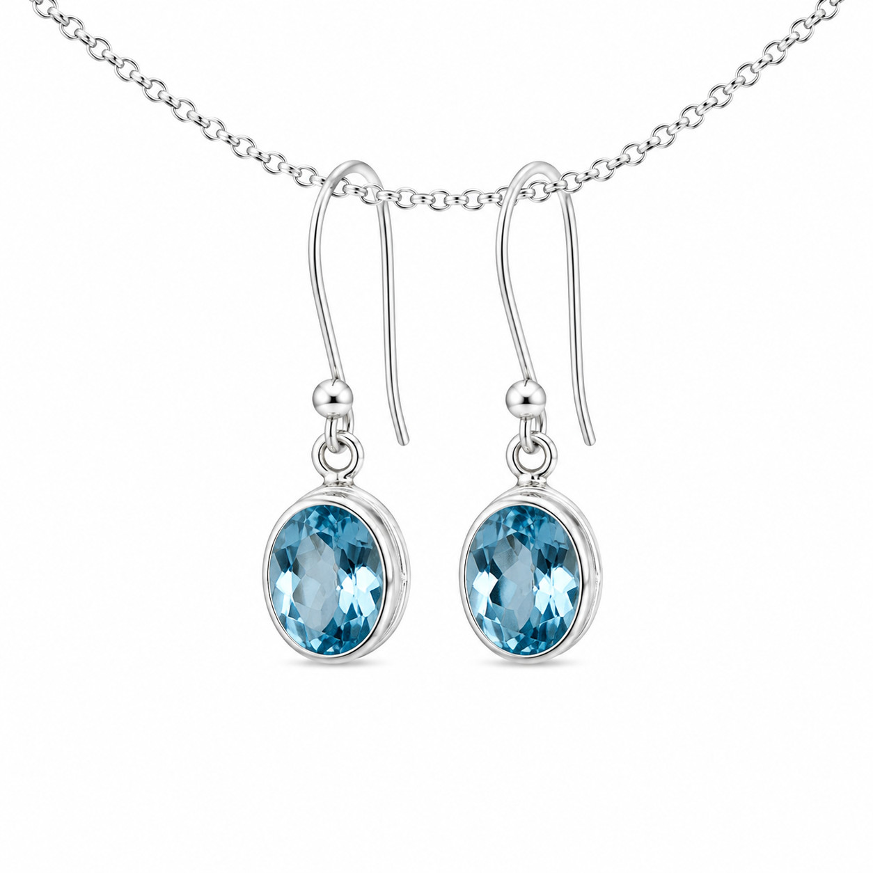 Beautiful Exquisite  Blue Aquamarine 925 Sterling Silver Oval Earrings 32mm
