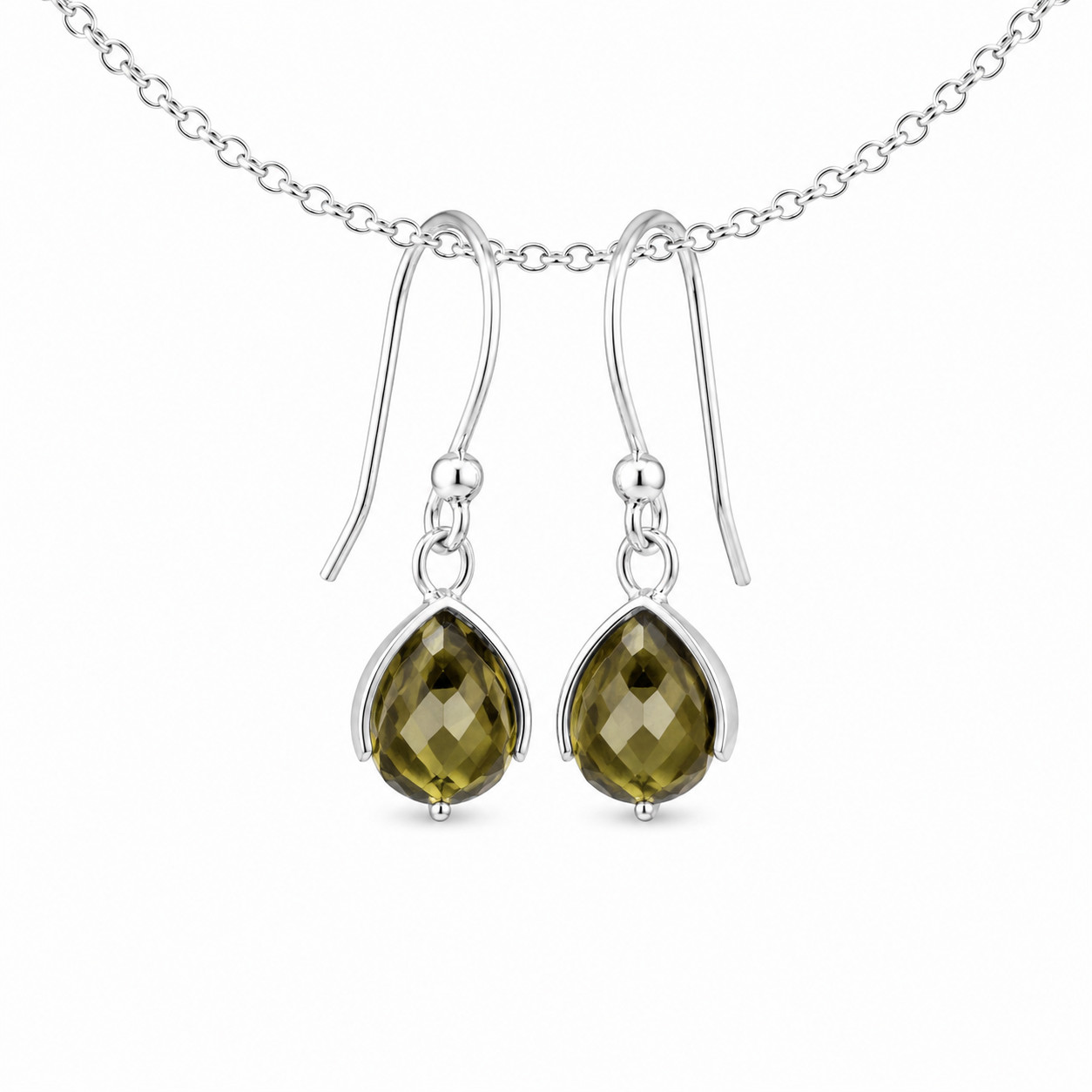 Beautiful Exquisite Green Quartz 925 Sterling Silver Round Earrings 31mm