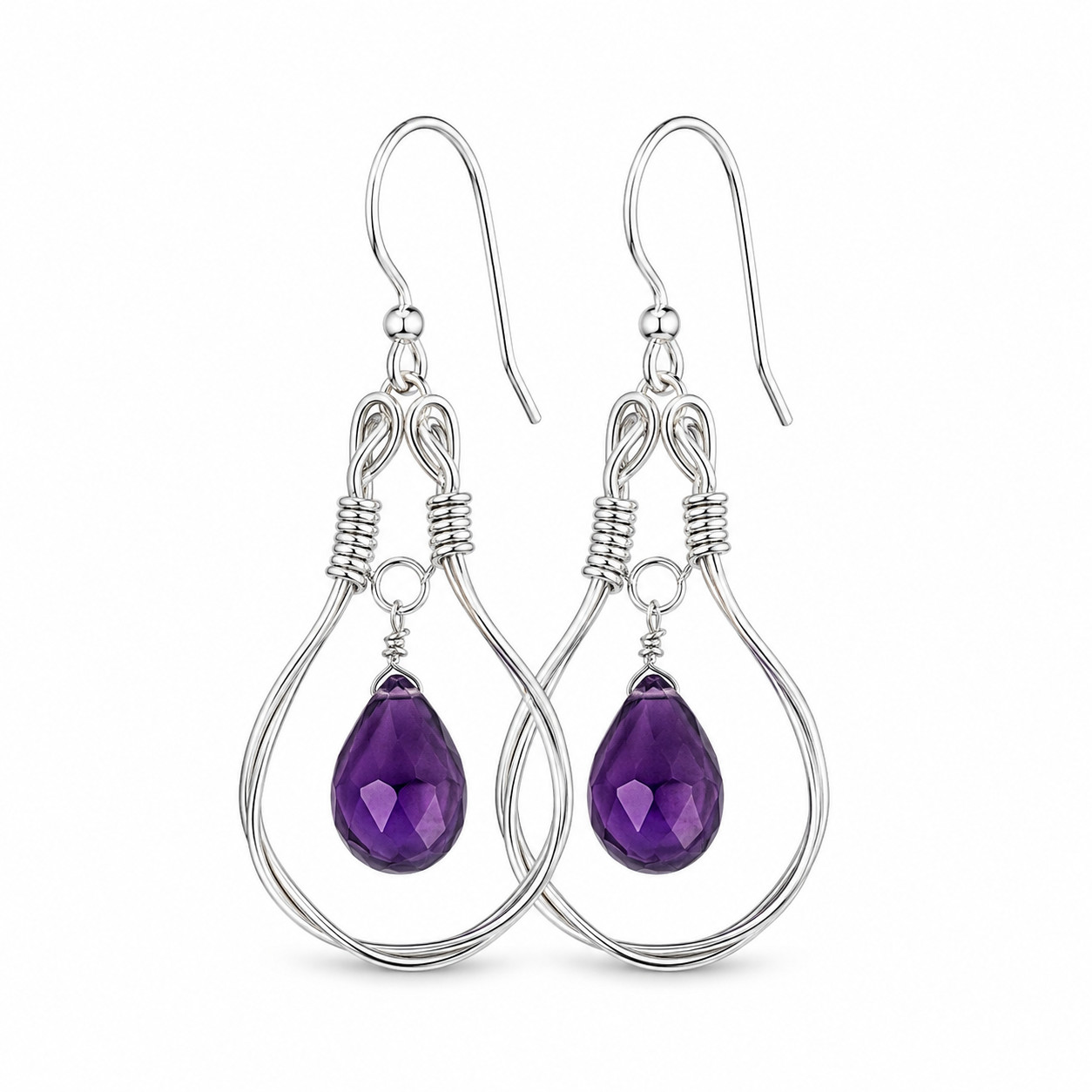 Statement Gift Purple Violet Amethyst 925 Sterling Silver Faceted Earrings 2.5"