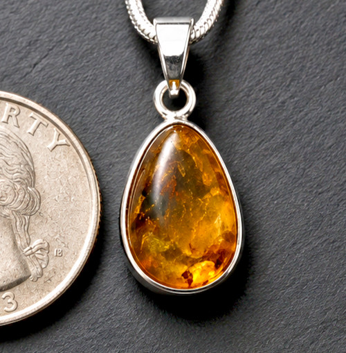Natural Unique Light Yellow Amber 925 Sterling Silver Pendant 33mm
