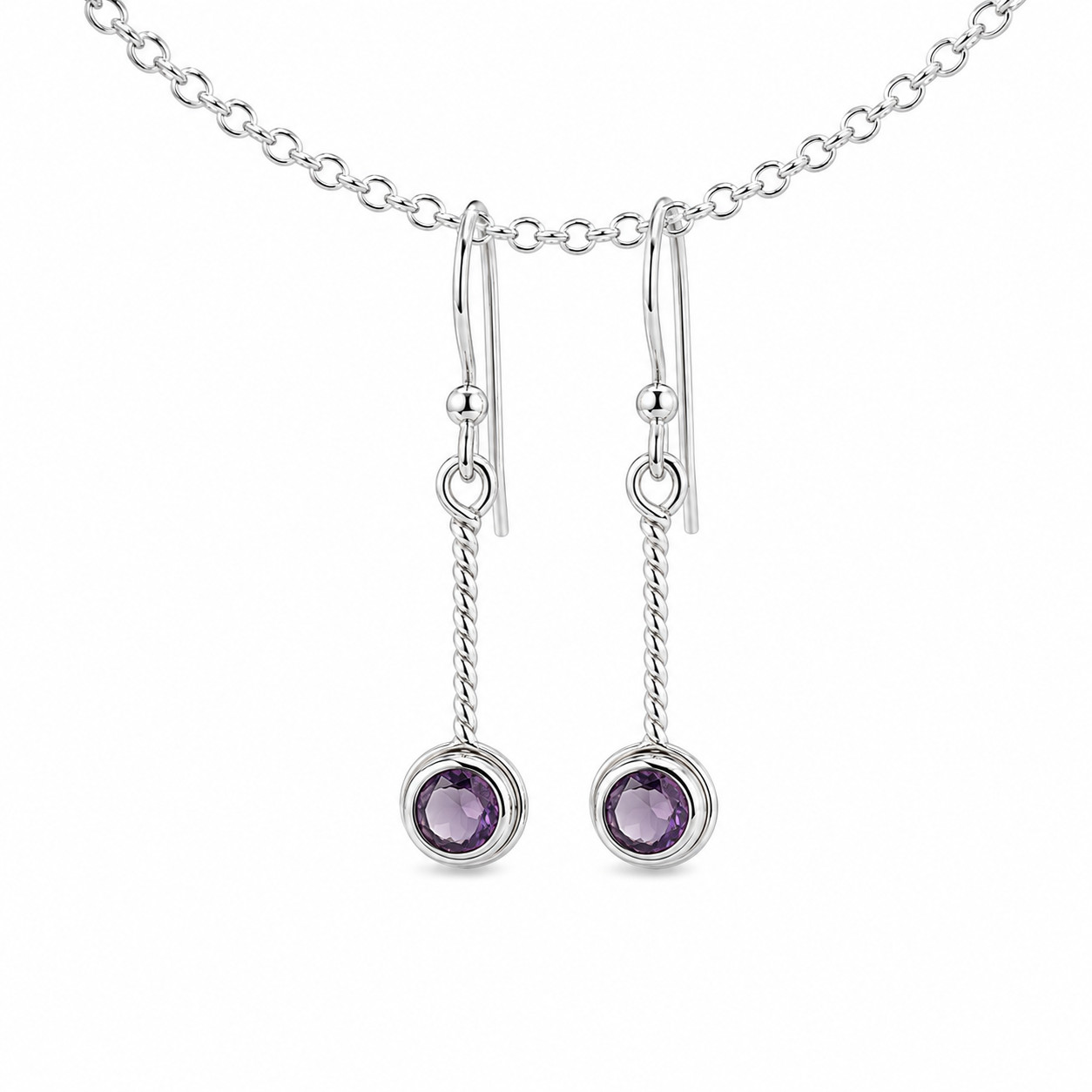 Quality Artisan Purple Amethyst 925 Sterling Silver Round Faceted Earring 36mm