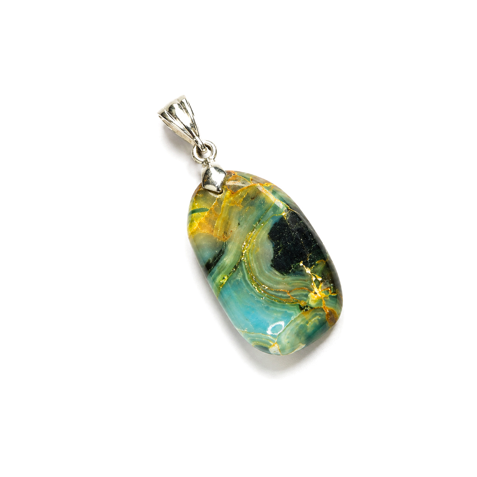 Genuine Beautiful Blue Orange Amber 925 Sterling Silver Pendant 33mm