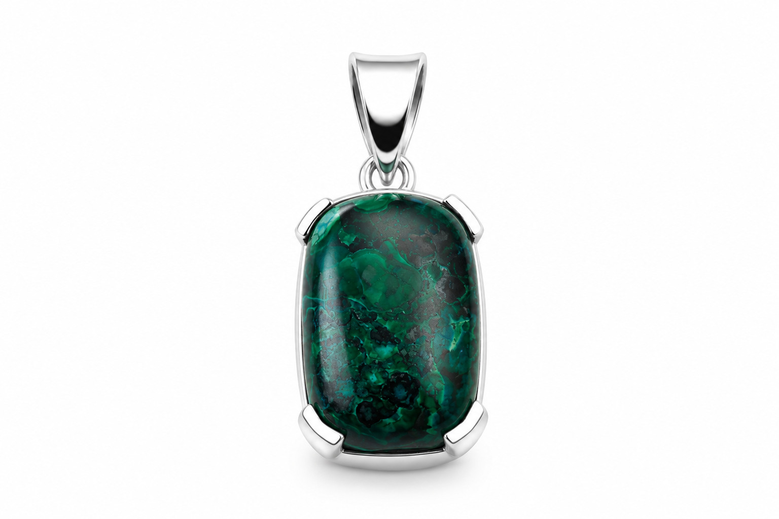 Genuine Black Green Malachite 925 Sterling Silver Rectangular Pendant 35mm