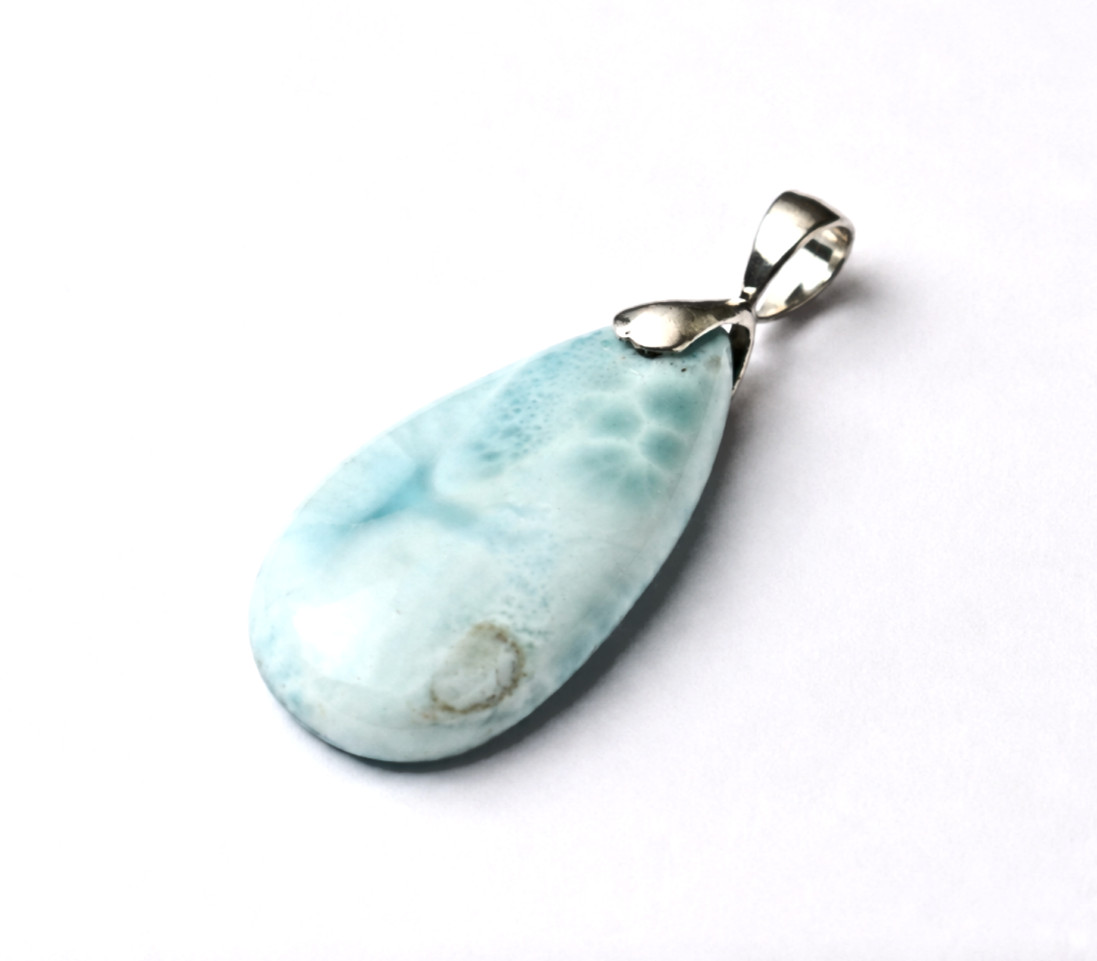 Genuine Beautiful Light Blue Larimar 925 Sterling Silver Teardrop Pendant 40mm