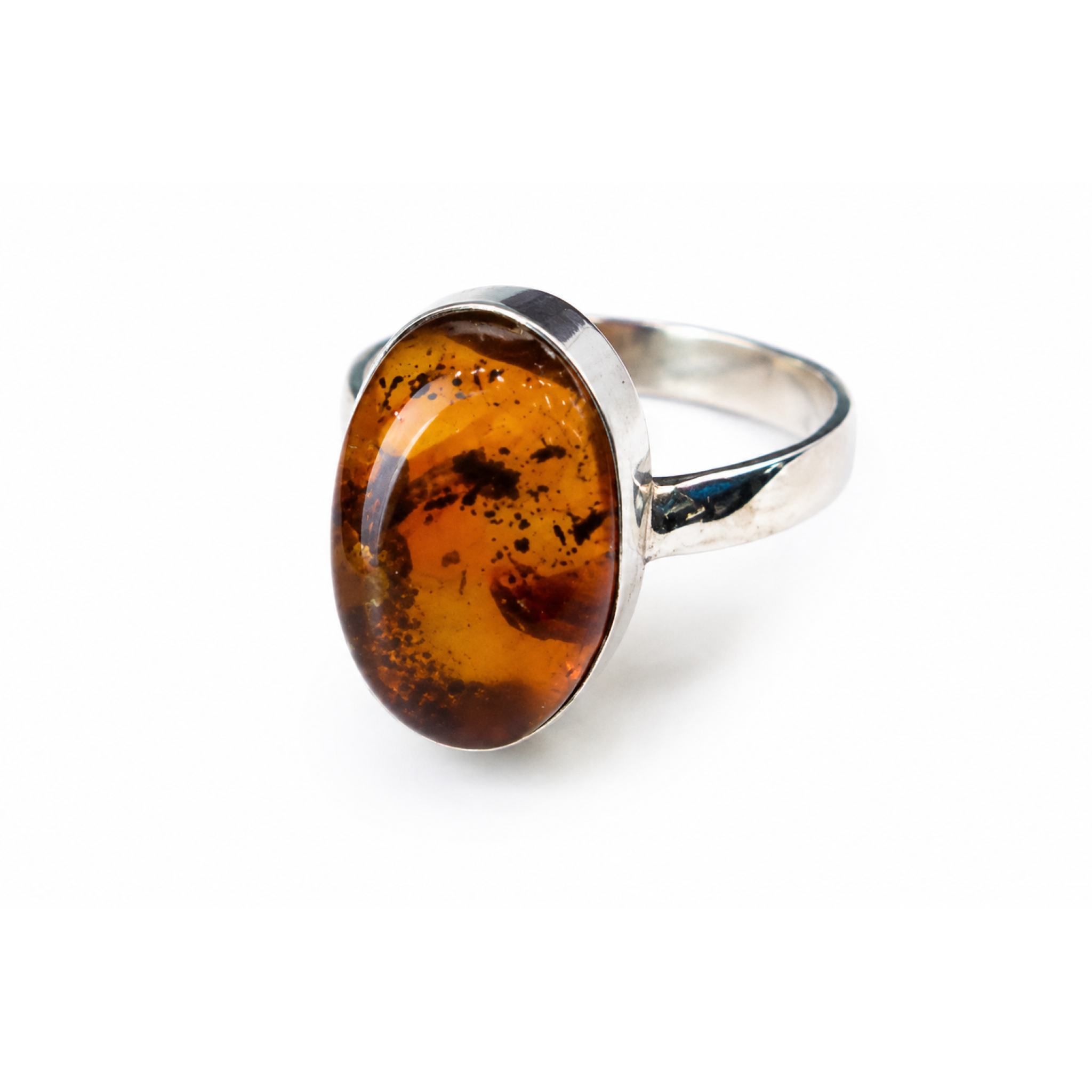 Genuine Orange Mosquito Dominican Amber 925 Sterling Silver Clear Oval Ring US#9.25