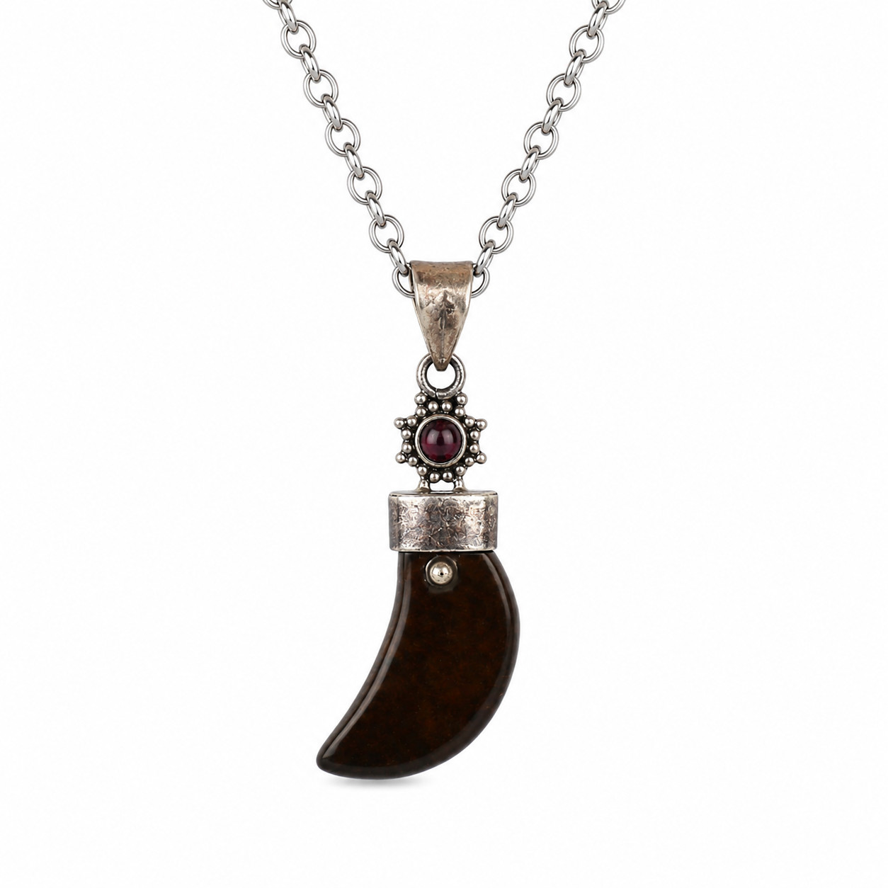 Authentic Beautiful Brown Tiger'S Eye 925 Sterling Silver Fang/Tooth Pendant