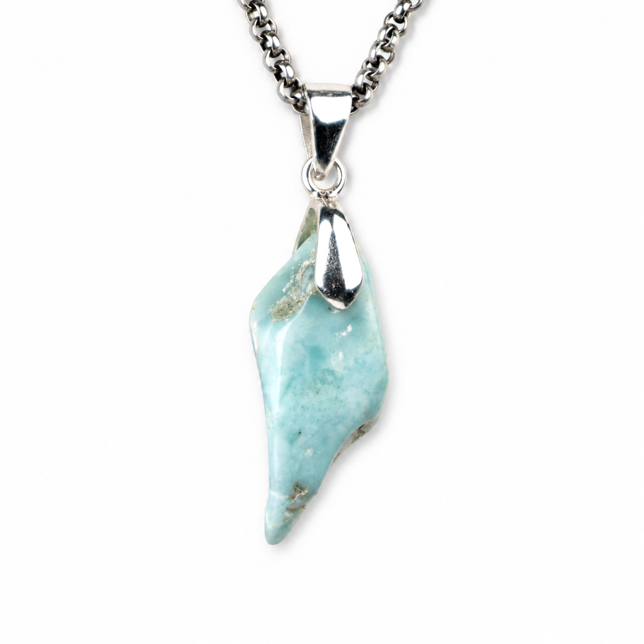 Genuine Dominican Blue Larimar Unique 925 Sterling Silver Pendant 1.5 Inch 7.9g