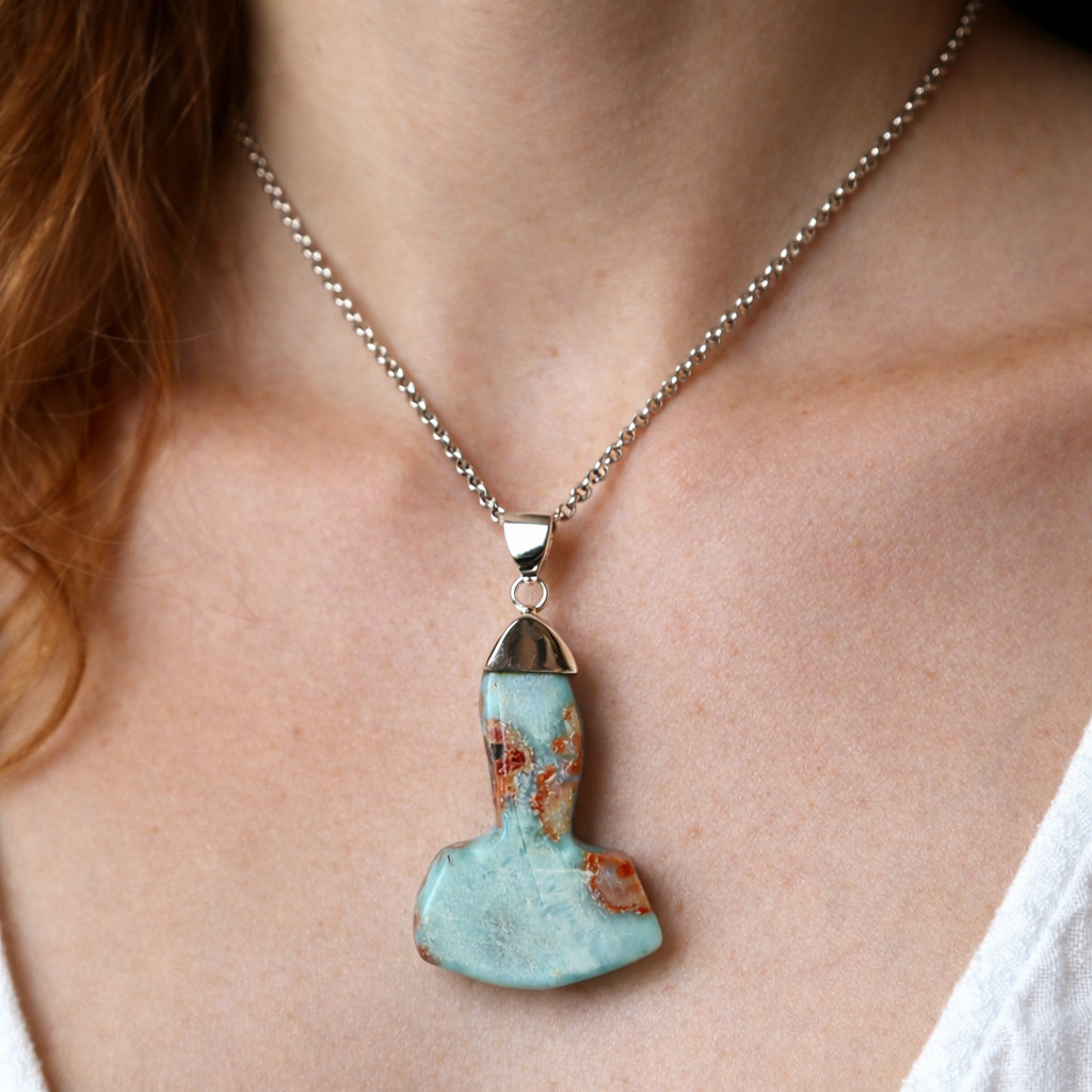 Natural Blue Red Larimar .925 Sterling Silver Thor's Hammer Pendant 57mm