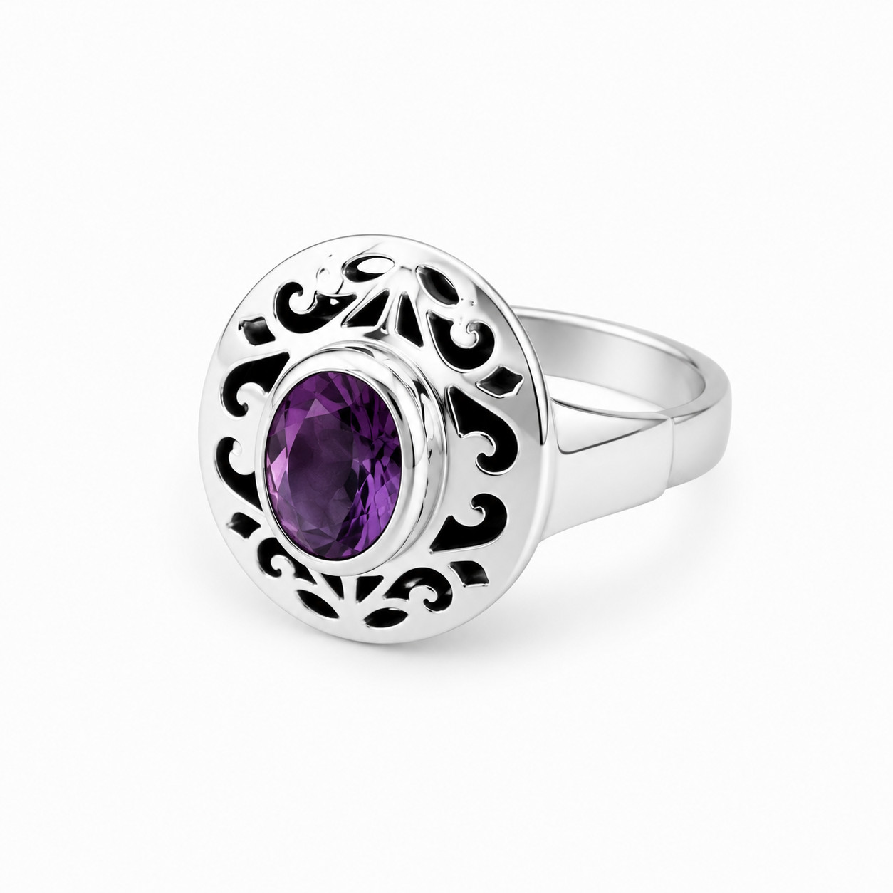 Genuine Authentic Purple Amethyst 925 Sterling Silver Oval Ring US#9 3/4