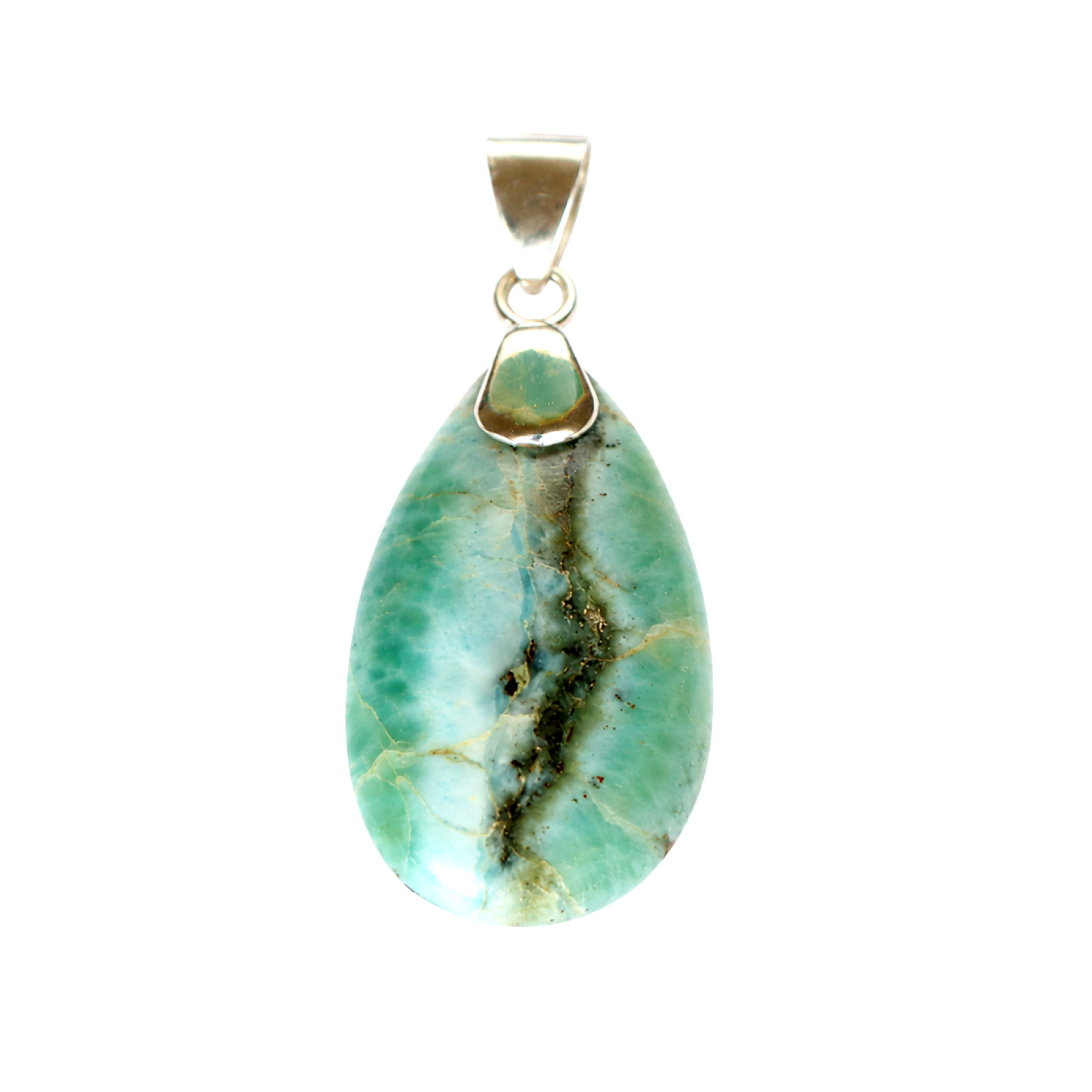 Timeless Island Style Ocean Blue Larimar Sterling Silver Teardrop Pendant 49mm