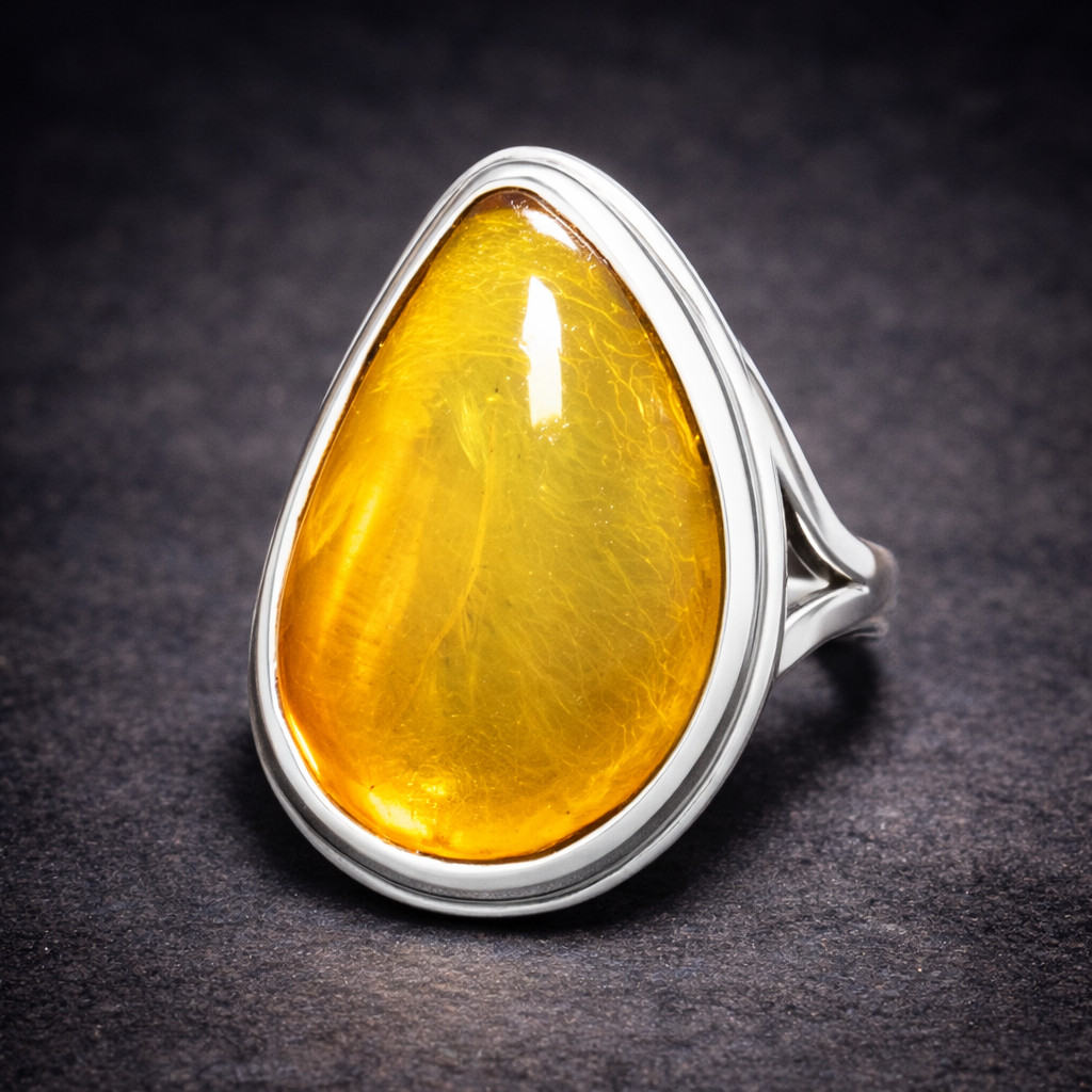 Dominican Natural Clear  Yellow Amber .925 Sterling Silver Ring #5  free resize