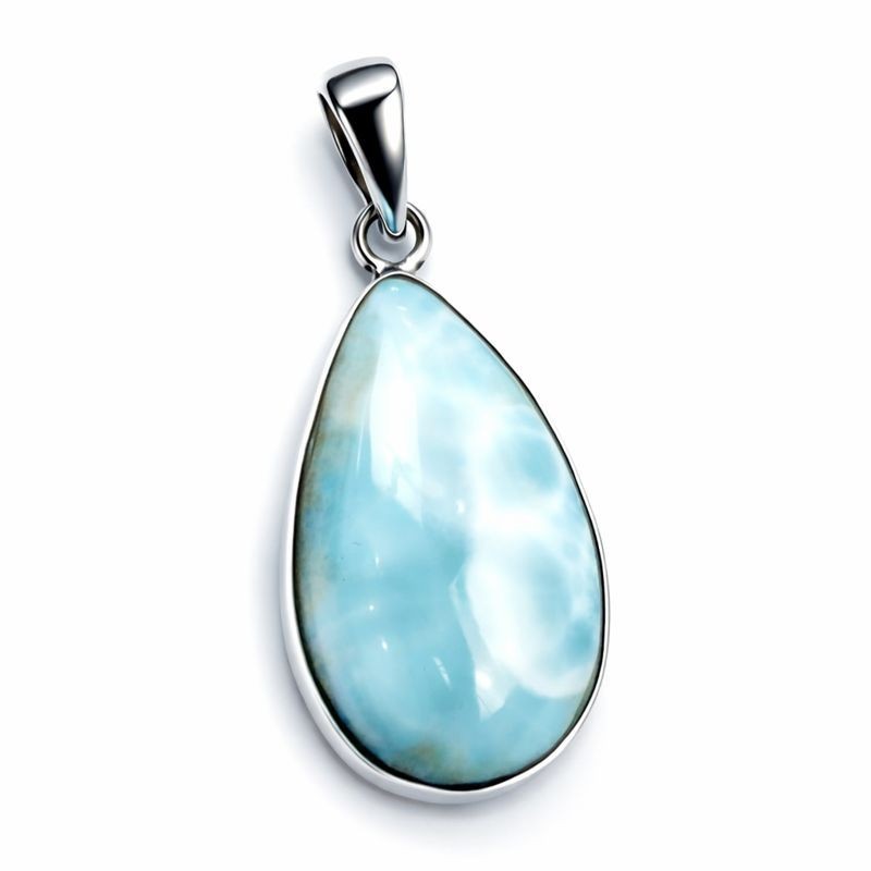Impressive Natural Light Blue Larimar .925 Sterling Silver Pendant 33mm