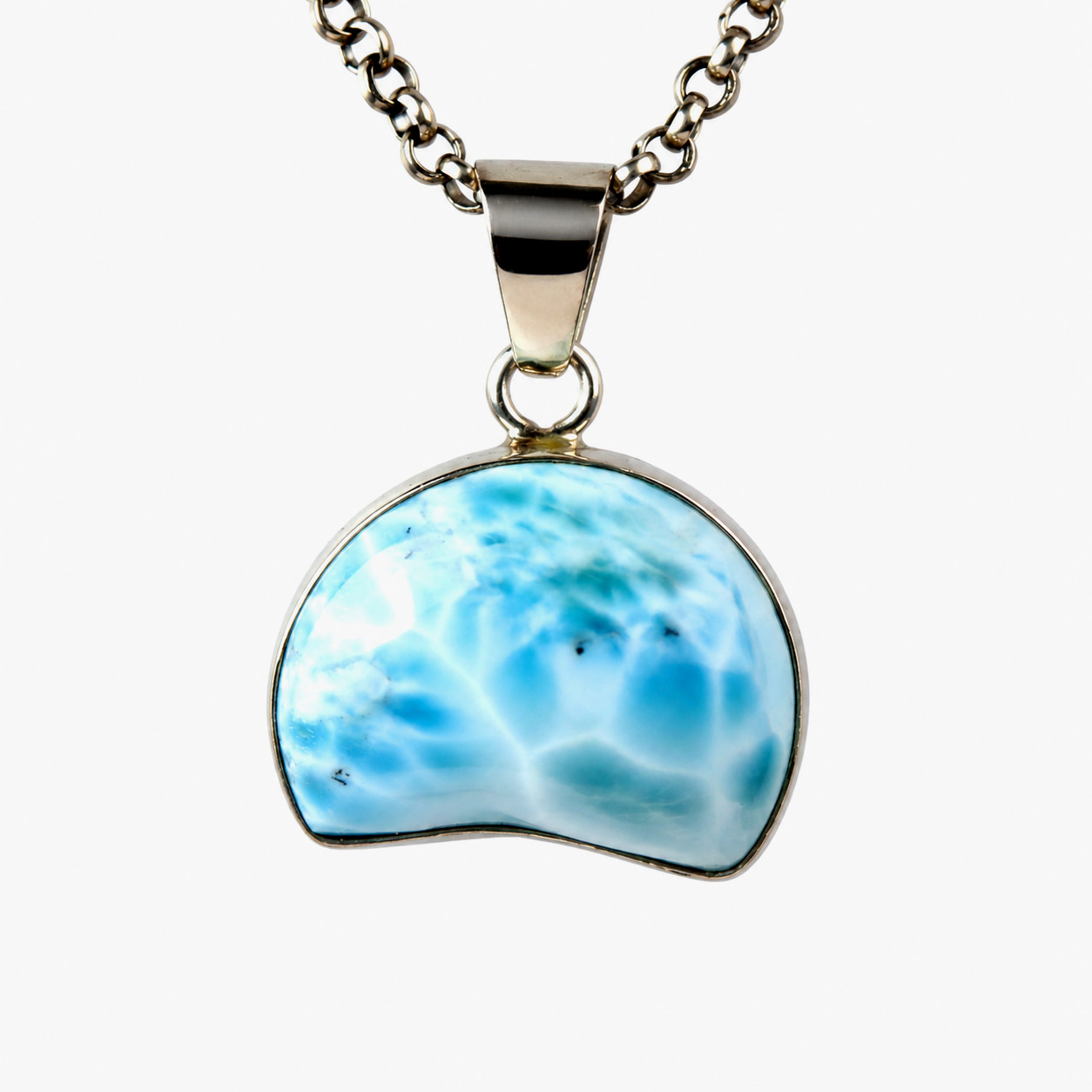 Rare Quality Sky Blue Larimar 925 Sterling Silver Crescent Moon Pendant 29mm