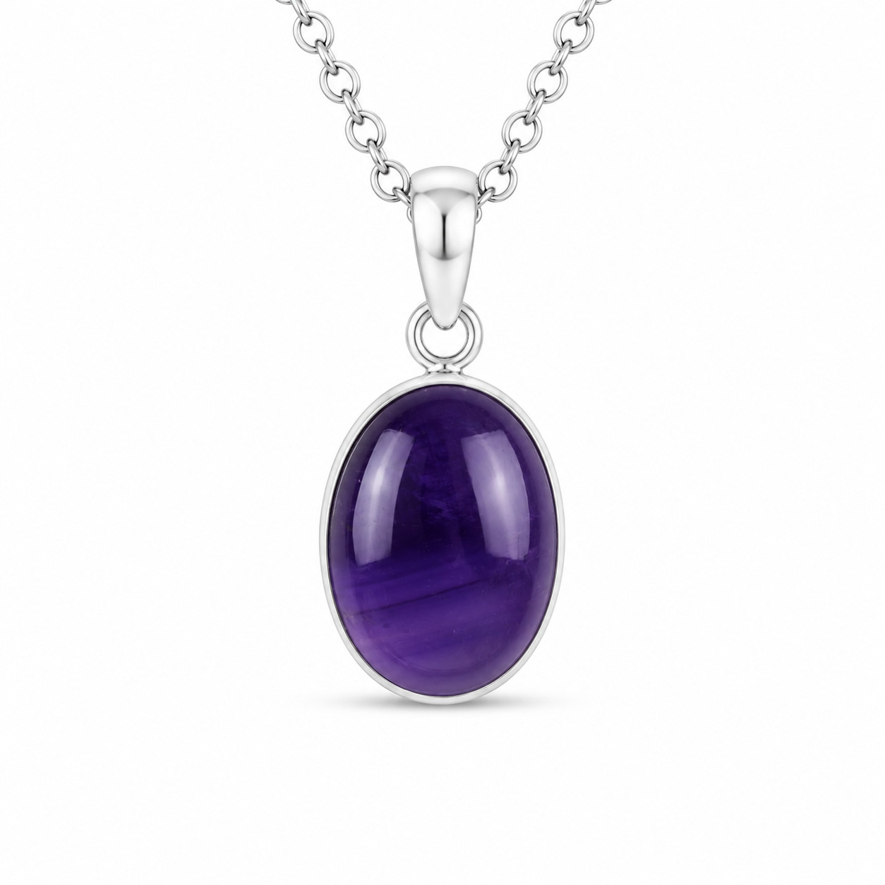Gift Genuine Purple Amethyst 925 Sterling Silver Oval Pendant 41mm