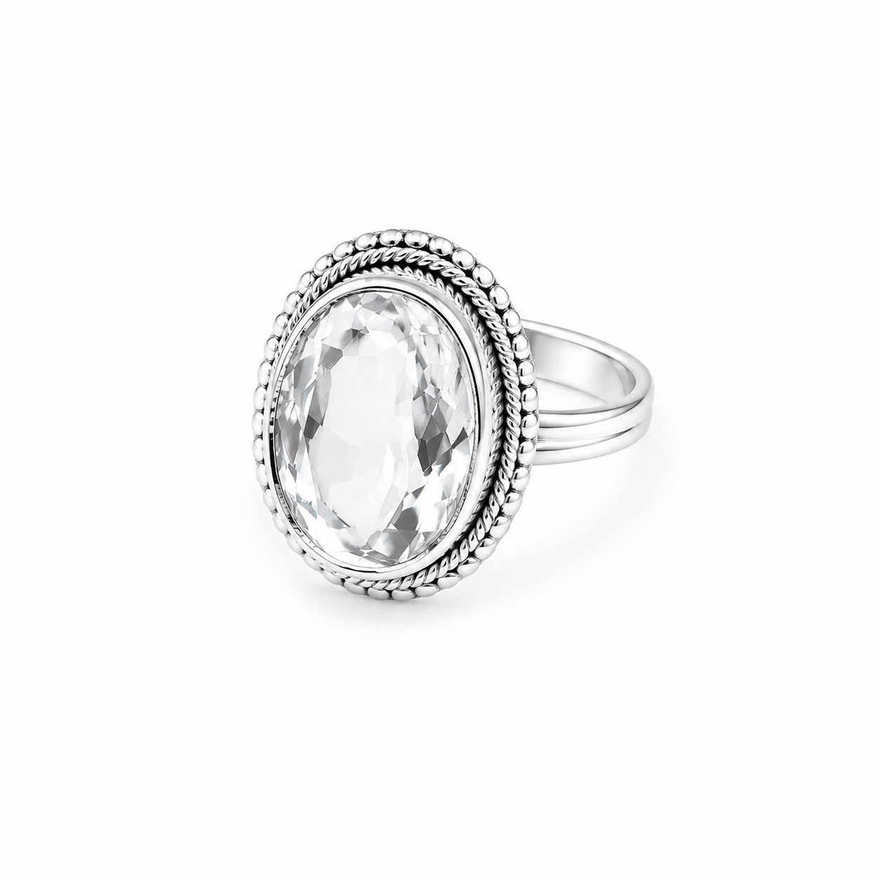 Rare Quality Clear Quartz 925 Sterling Silver Oval Faceted Ring US#7 1/2