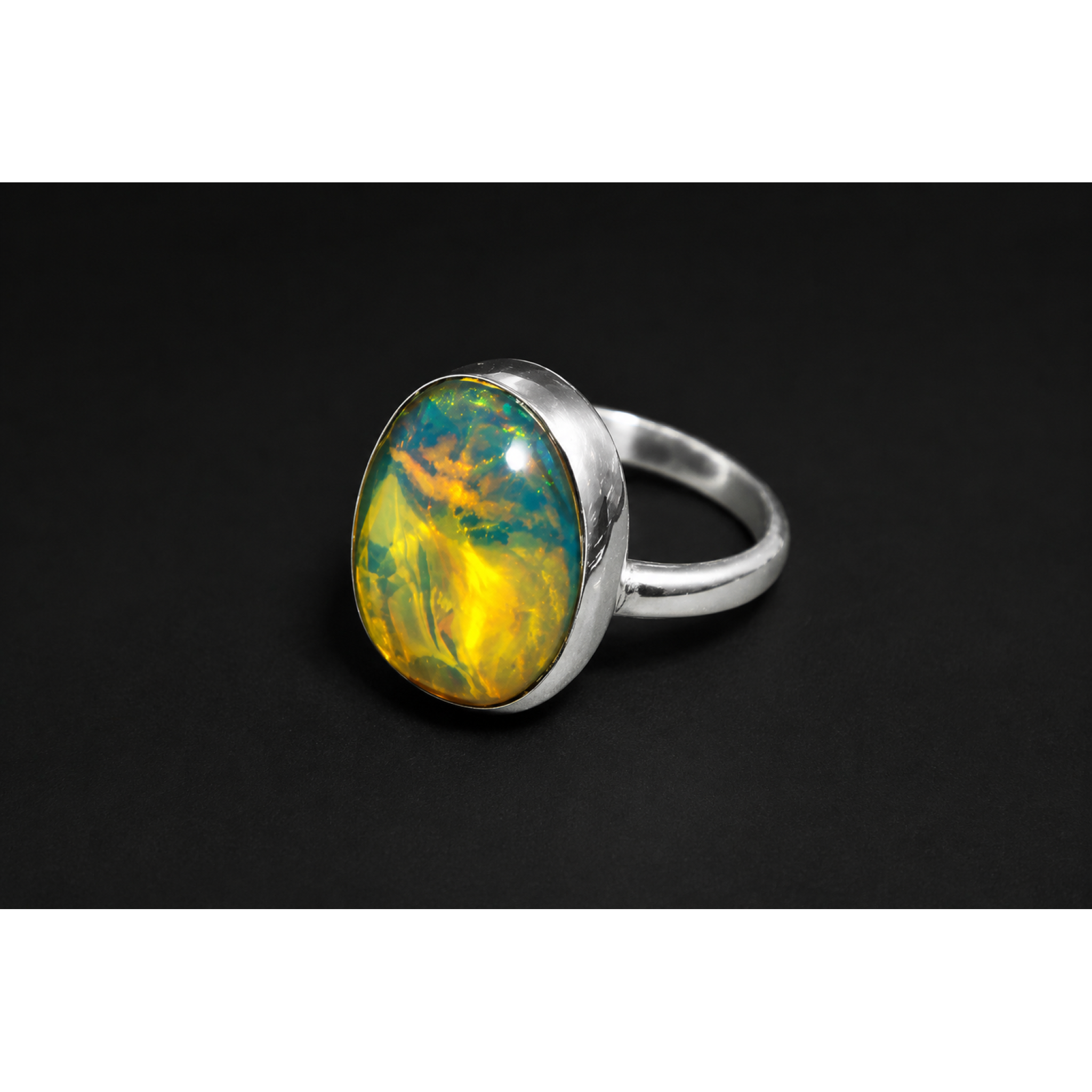 Luxurious Sky Blue Dominican Amber 925 Sterling Silver Clear Oval Ring #7.25