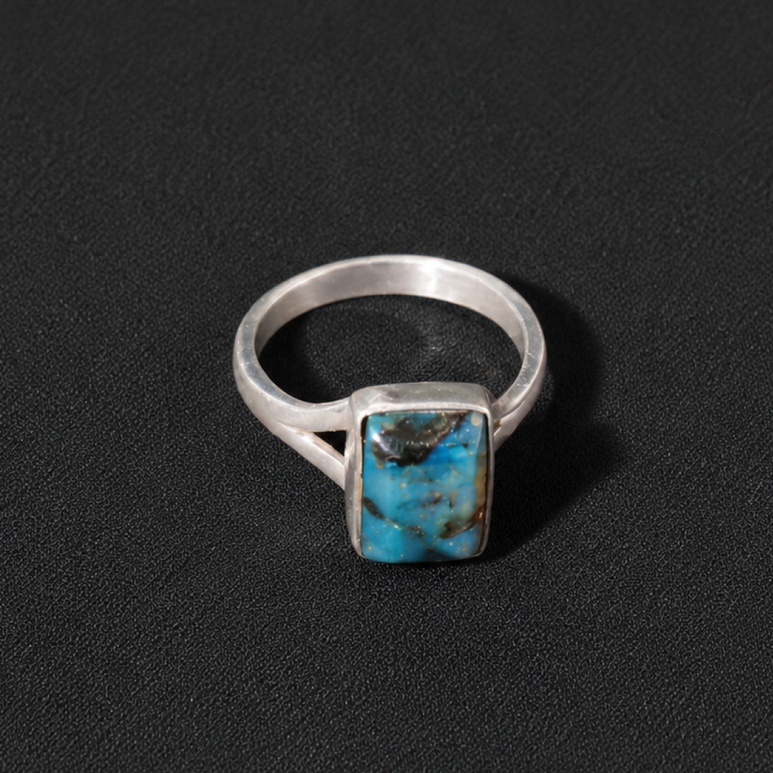 Artisan Dark Blue Dominican Amber 925 Sterling Silver Translucent Rectangular Ring #6