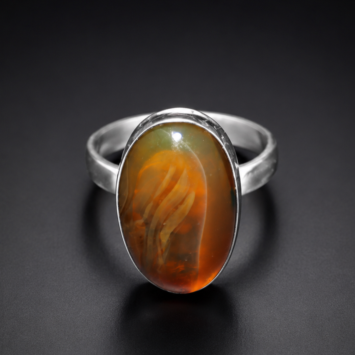 Artisan Orange Brown Dominican Amber 925 Sterling Silver Clear Ring #7.25