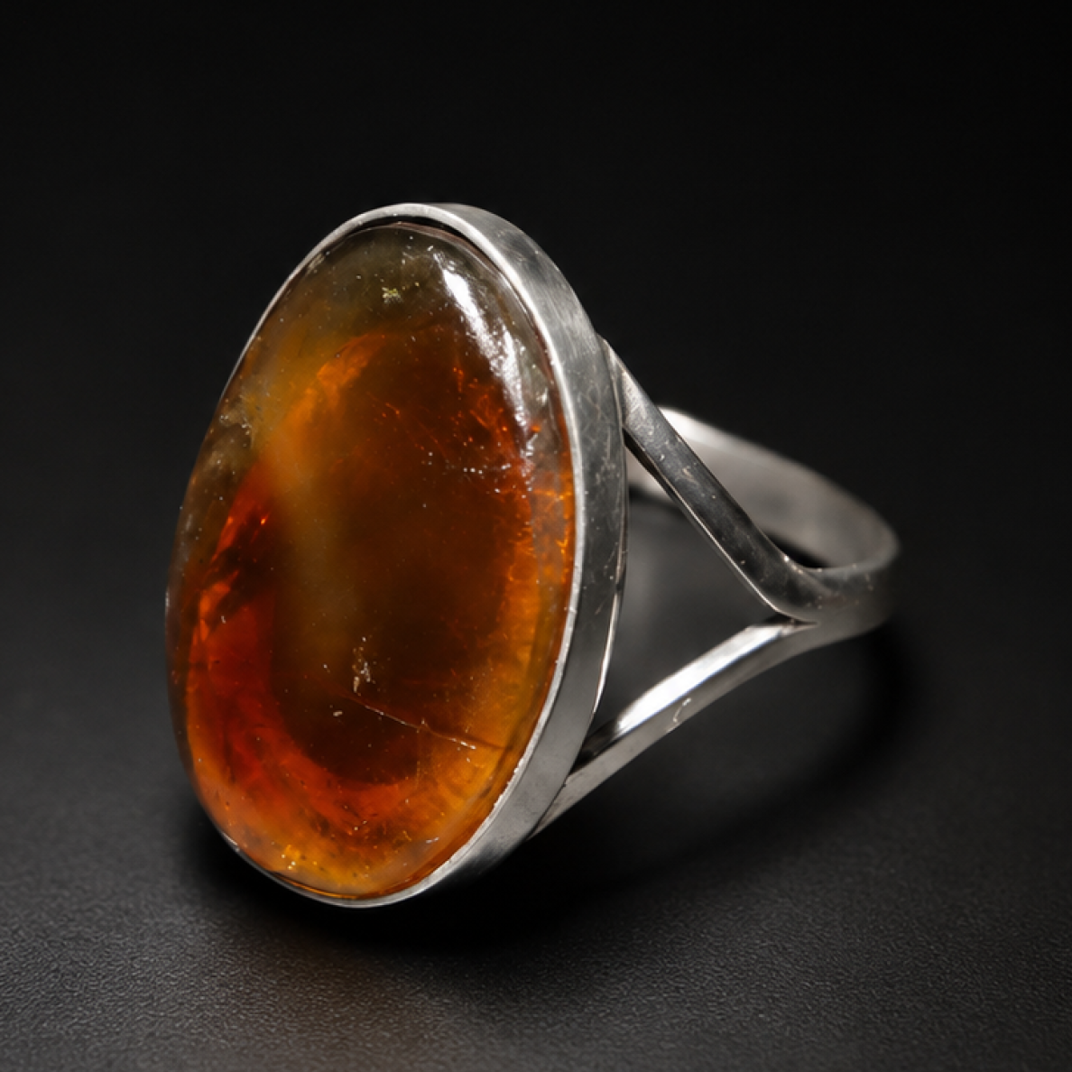 Handmade Clear Orange Brown Dominican Amber 925 Sterling Silver Ring #6.25