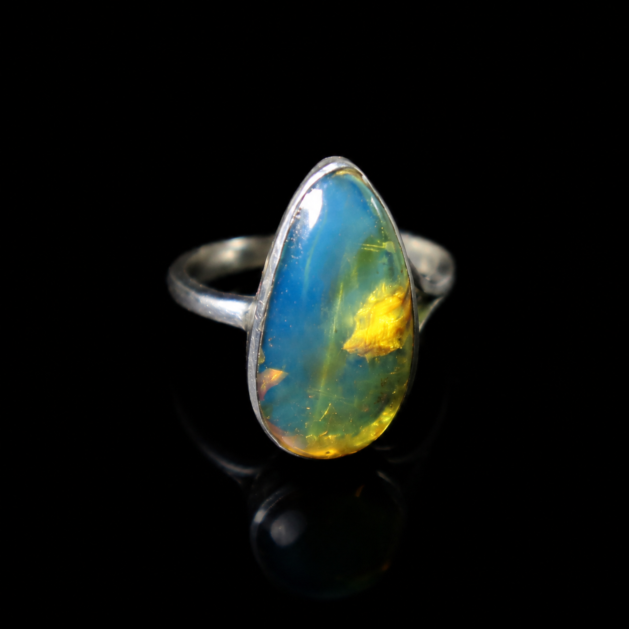 Master Crafted Clear Royal Blue Dominican Amber 925 Sterling Silver Ring #8