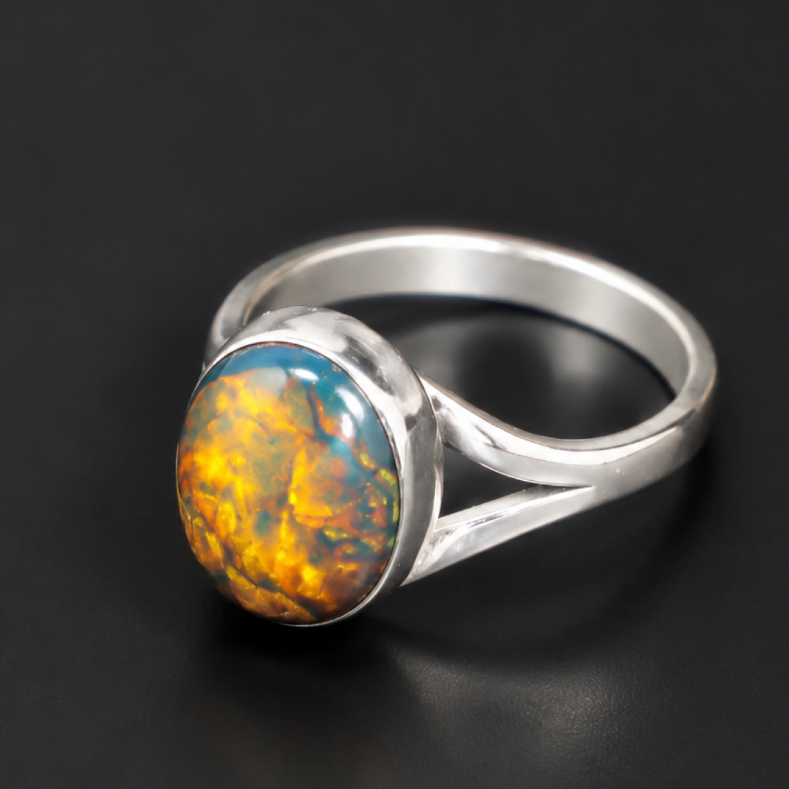 Artisan Made Clear Orange Blue Dominican Amber 925 Sterling Silver Ring #6