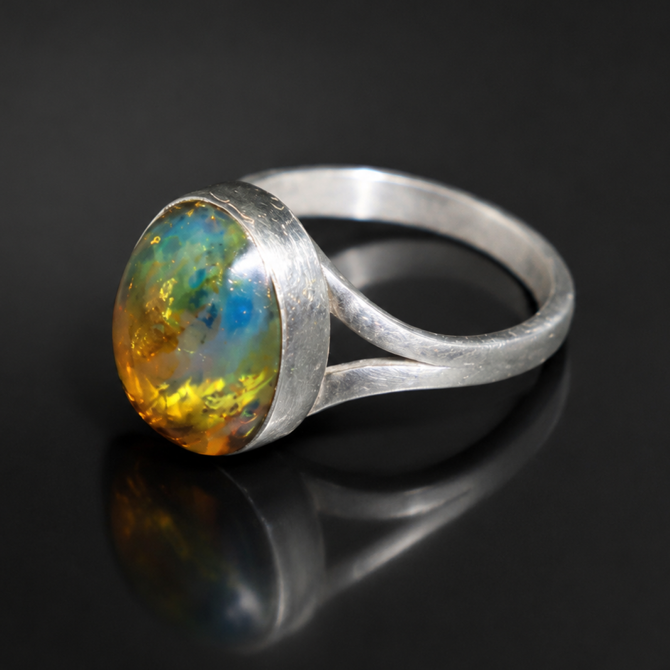 Natural Dominican Clear Orange Blue Amber Ring 925 Sterling Silver Size 6.25