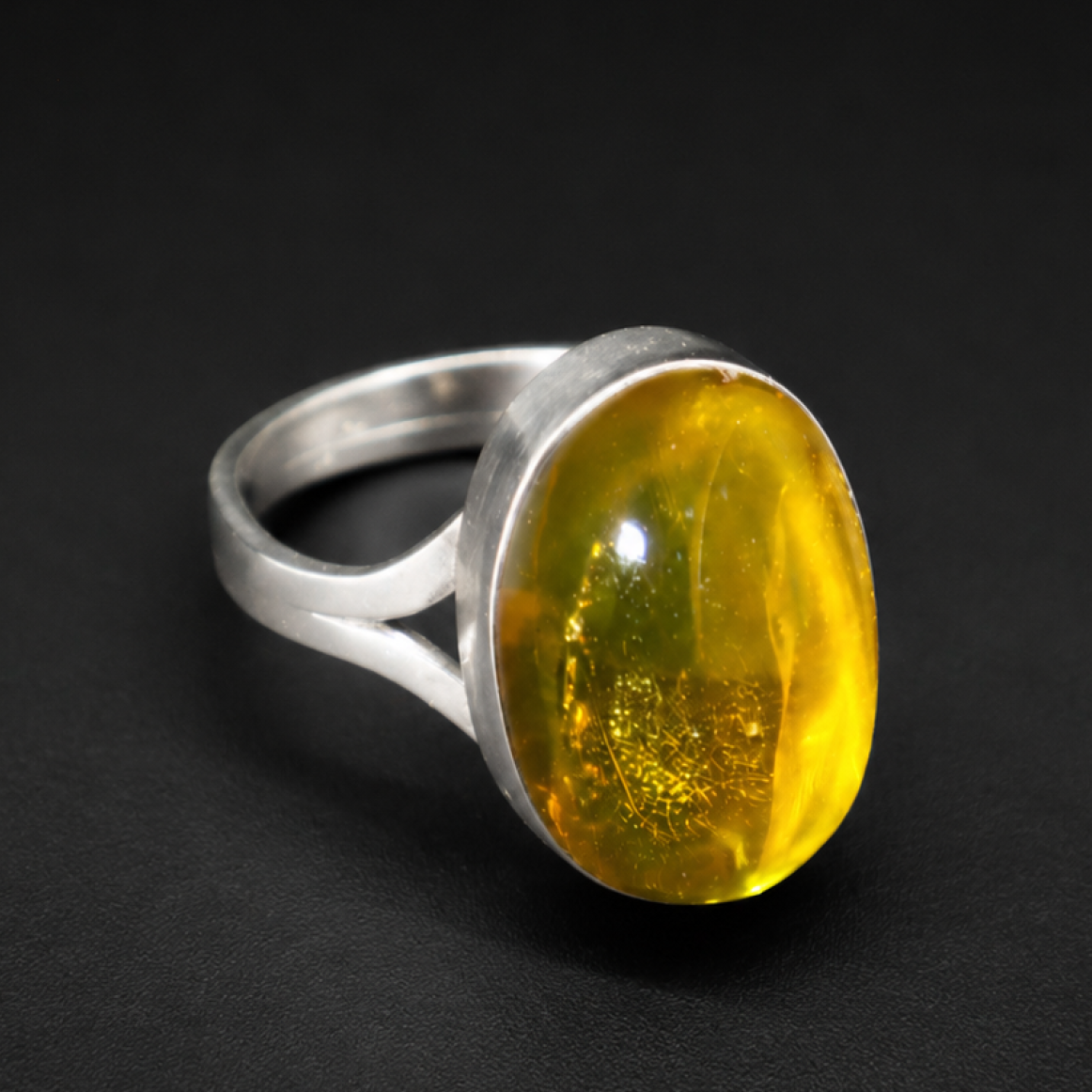 Timeless Clear Yellow Orange Dominican Amber 925 Sterling Silver Ring #8.25