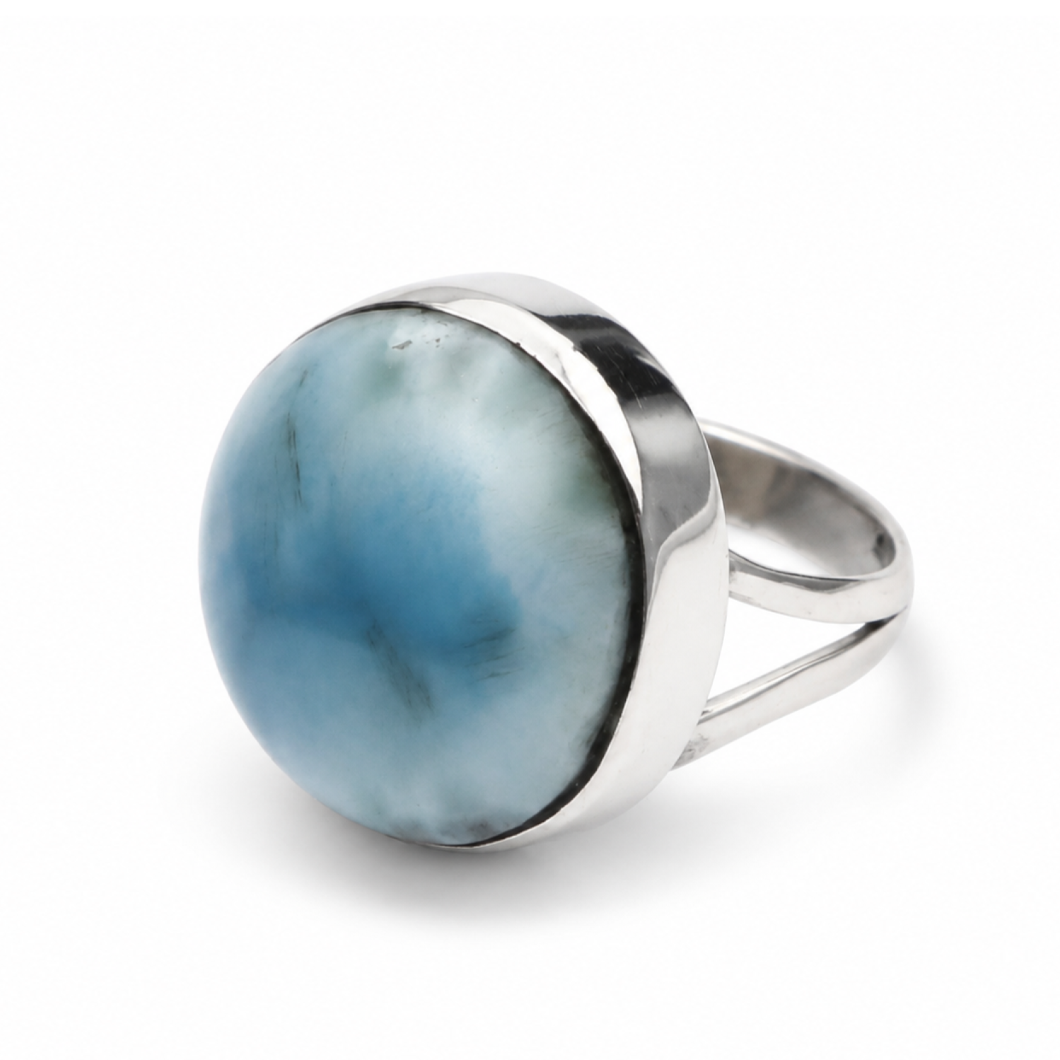 Carefully Handmade Sky Blue Larimar 925 Sterling Silver Ring #7.5