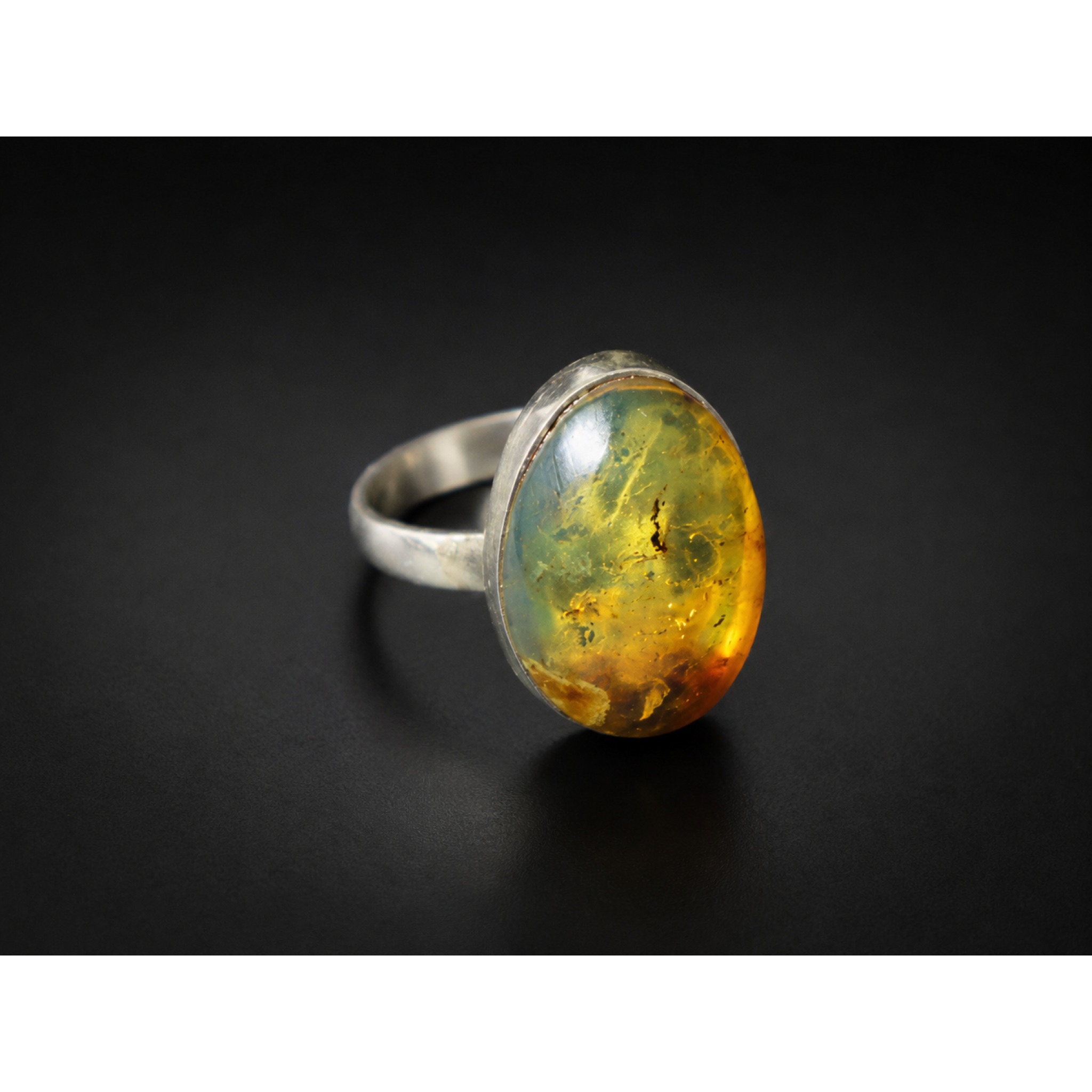Artisan Made Clear Cognac Blue Larimar 925 Sterling Silver Ring #6.75