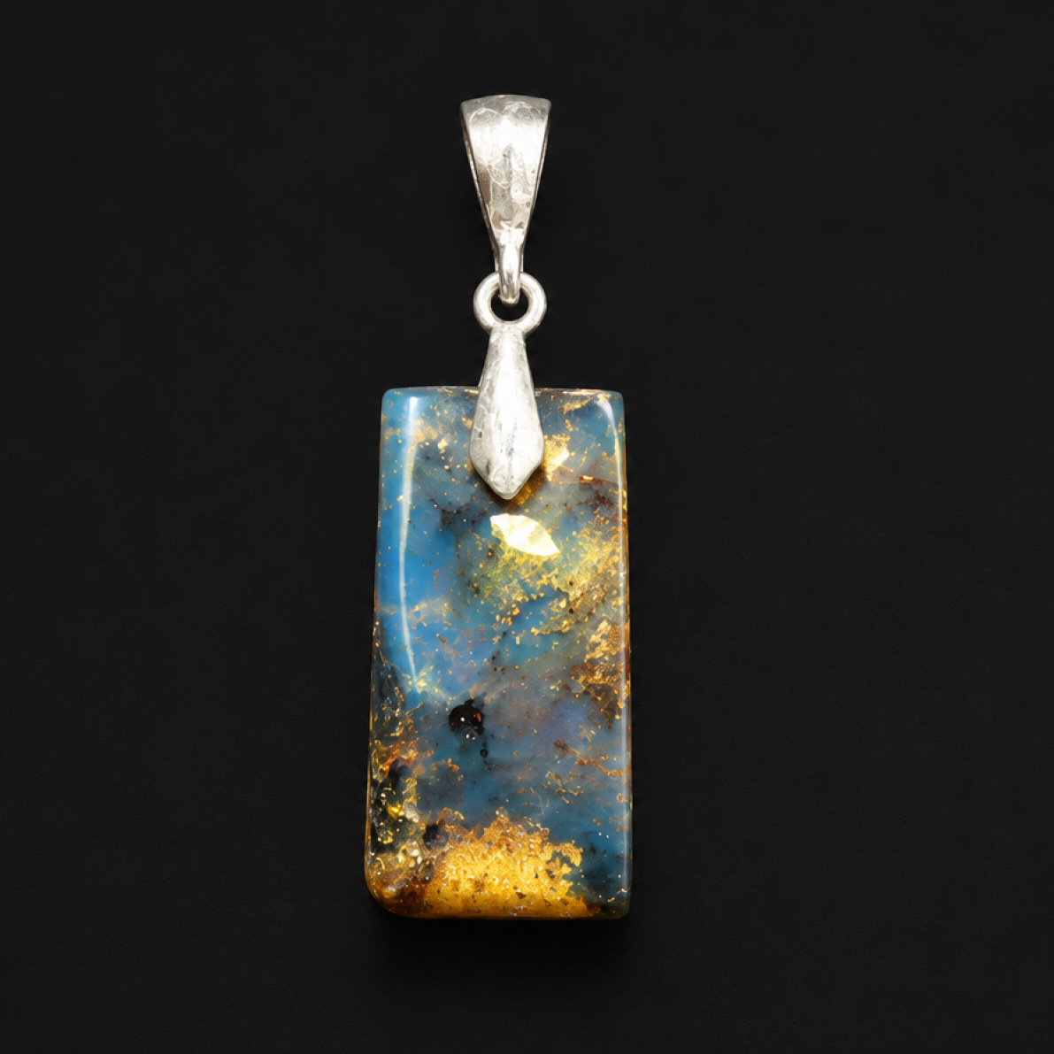 Artisan Made Translucent Deep Blue Dominican Amber 925 Sterling Silver Pendant