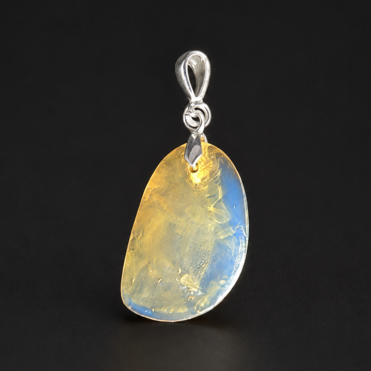 Island Crafted Clear Sky Blue Dominican Amber 925 Sterling Silver Pendant 35mm