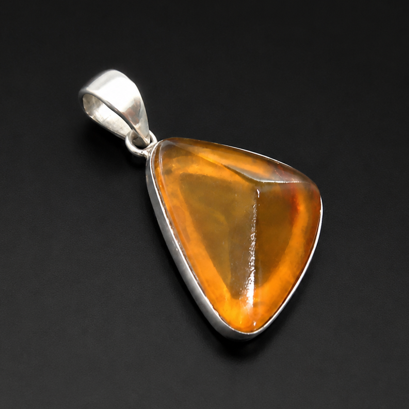 Artisan Made Clear Yellow Orange Dominican Amber 925 Sterling Silver Pendant 31mm