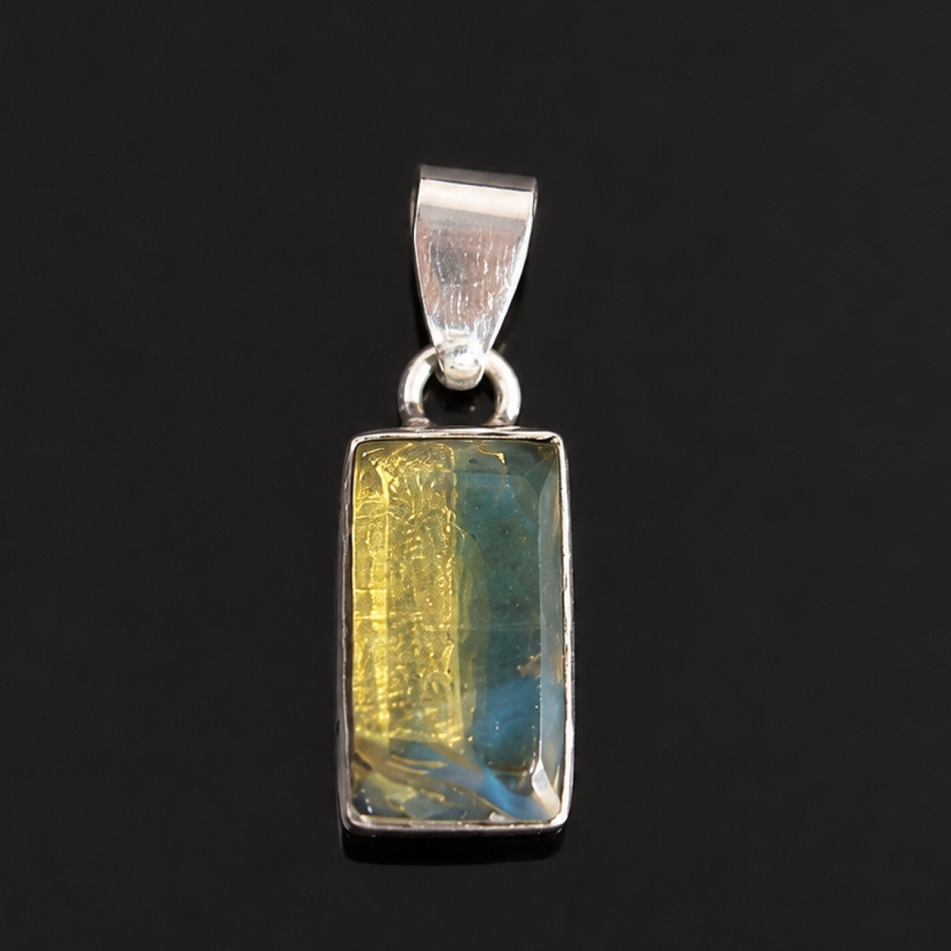 Handmade Clear Light Blue Dominican Amber 925 Sterling Silver Pendant
