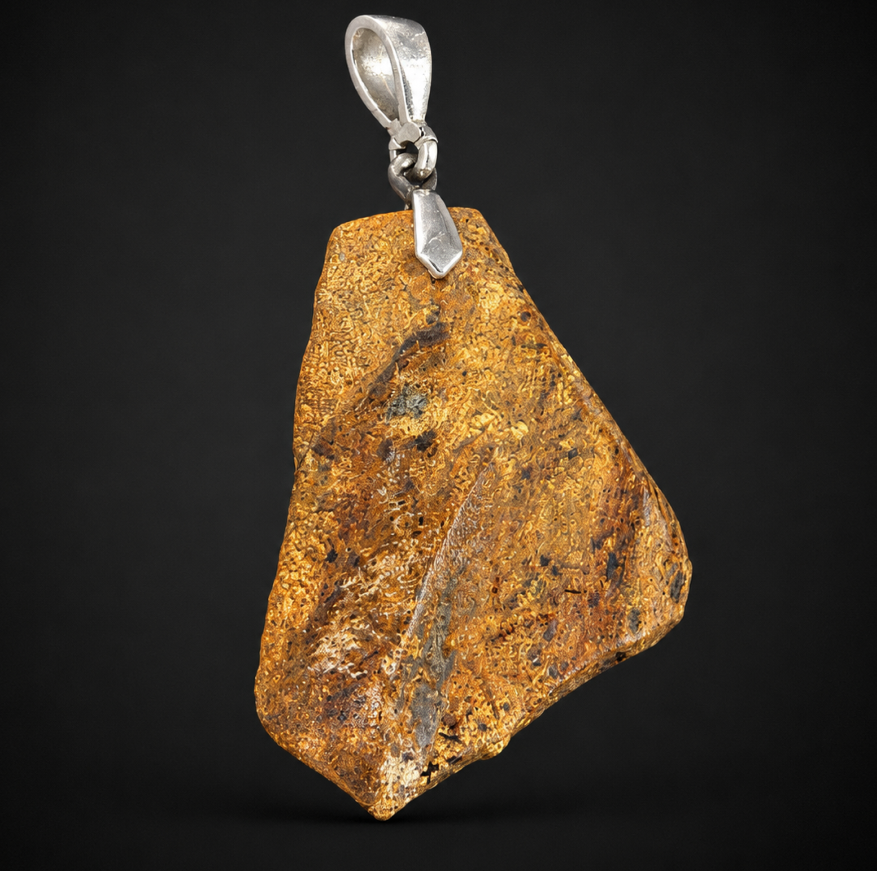 Hand Finished Translucent Rarest Brown Dominican Amber 925 Sterling Silver Pendant 42mm