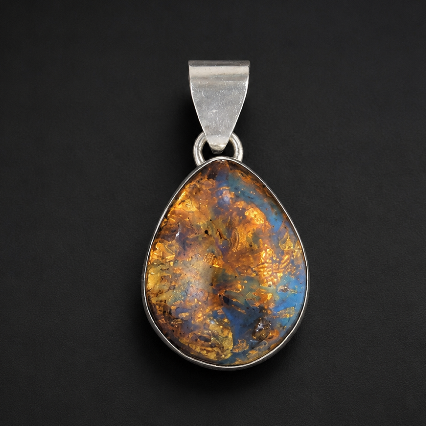 One of a Kind Translucent Brown Blue Dominican Amber 925 Sterling Silver Pendant