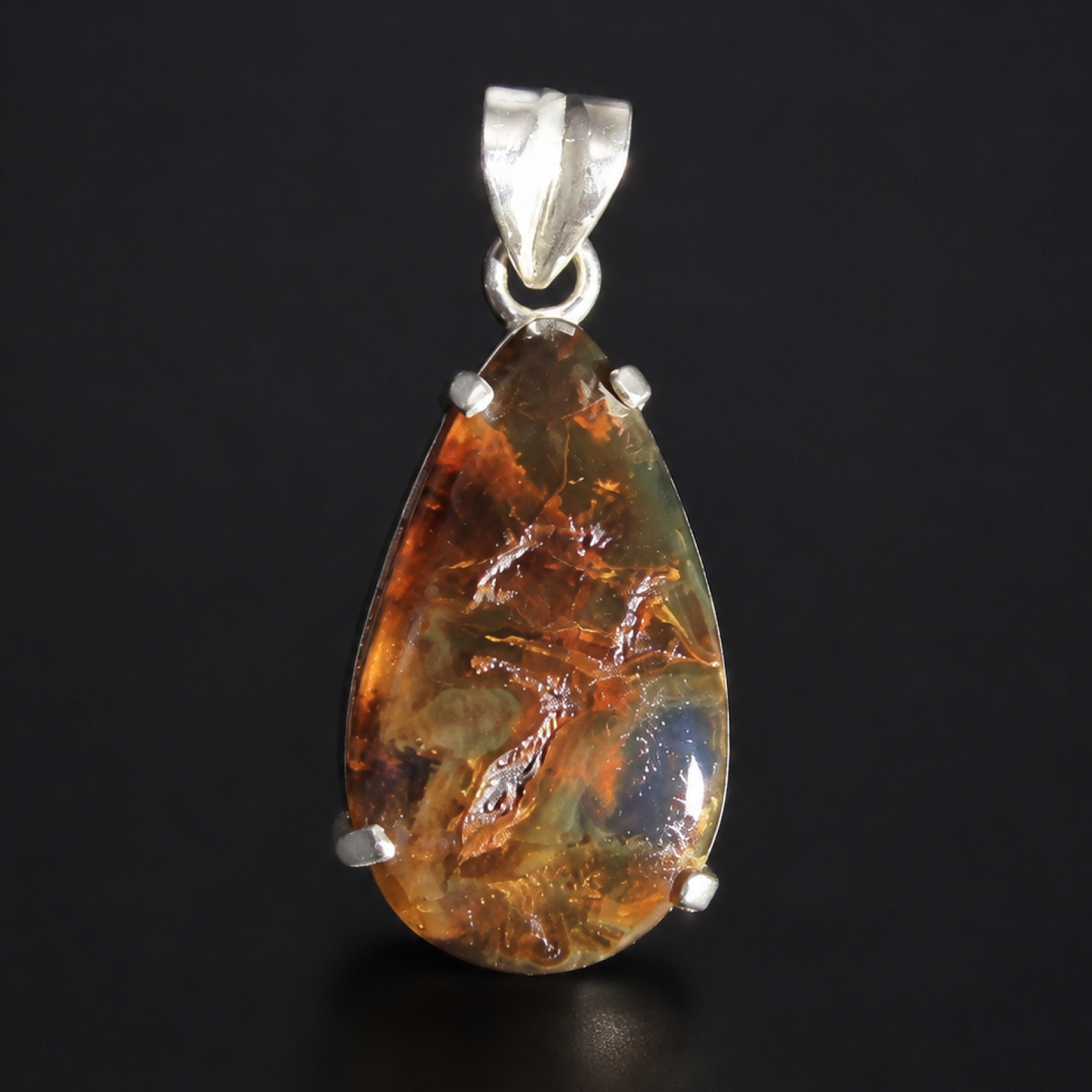 Organic Beauty Translucent Brown Blue Dominican Amber 925 Sterling Silver Pendant