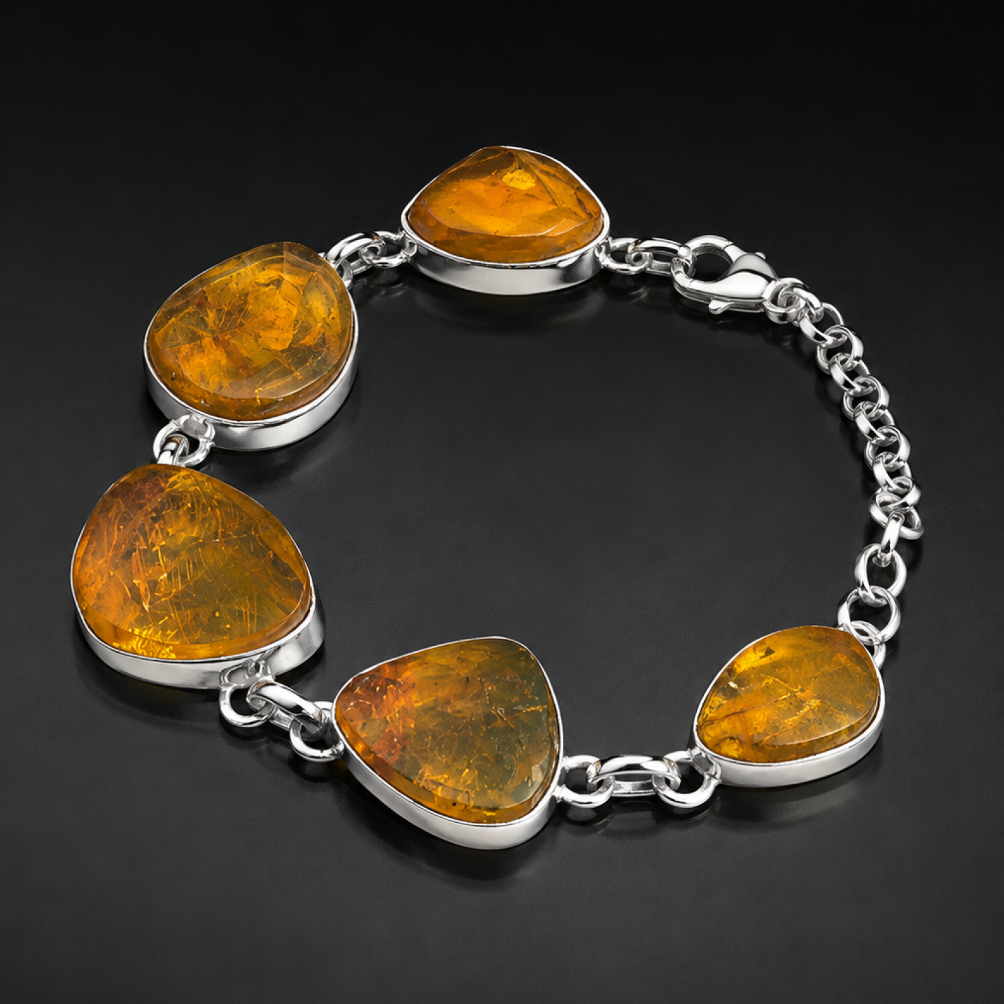 Carefully Handmade Clear Orange Dominican Amber 925 Sterling Silver Bracelet 27mm