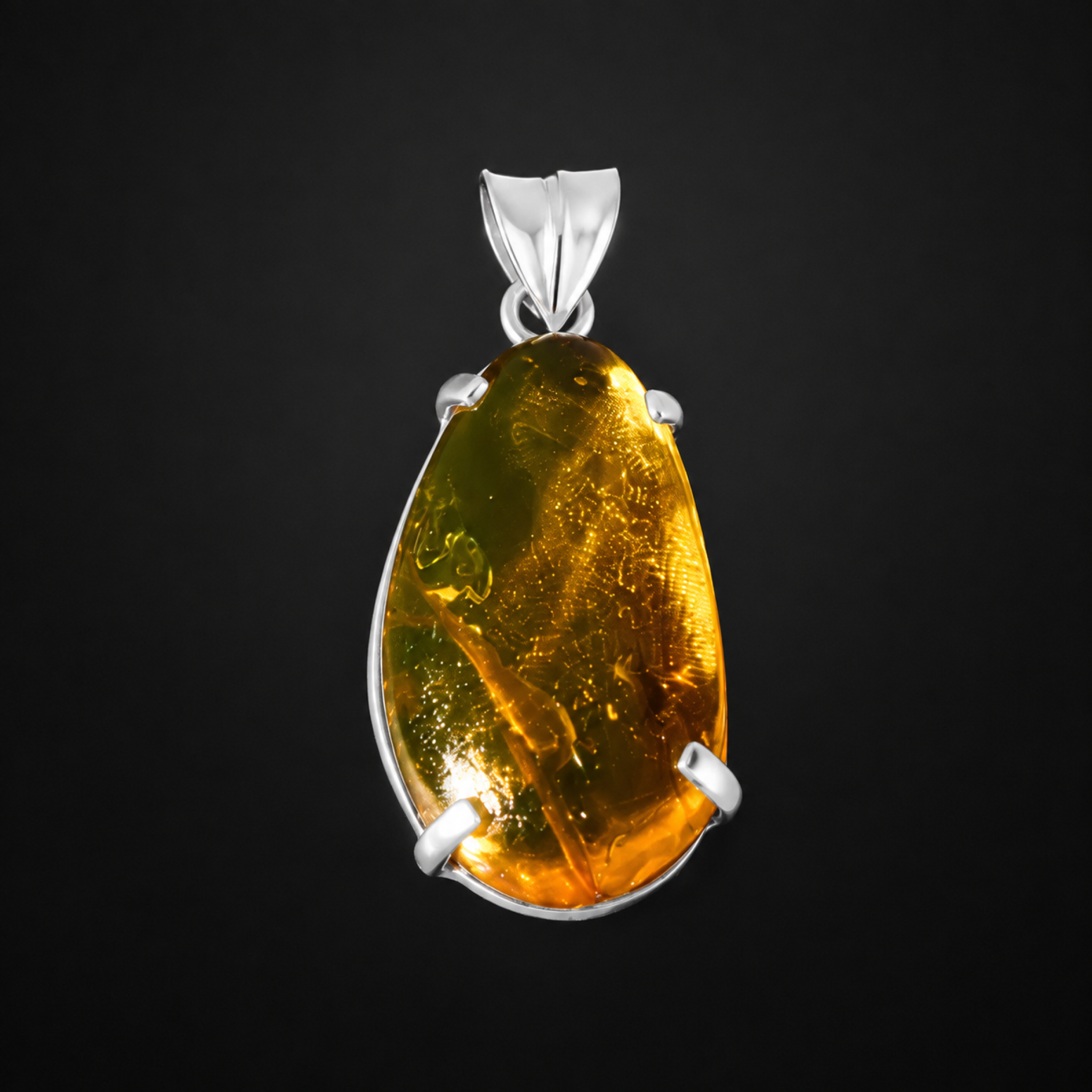 Natural Dominican Amber 925 Sterling Silver 4.6g Clear Mosquito Inclusion