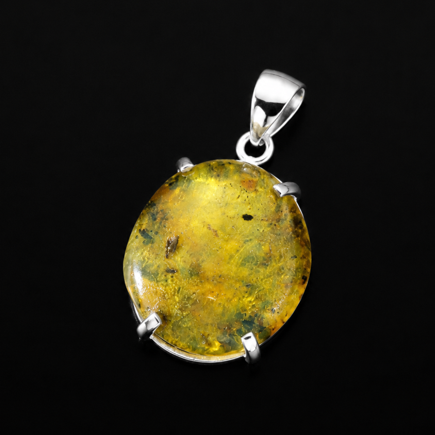 Pure Natural Clear Yellow Green Dominican Amber 925 Sterling Silver Pendant 38mm