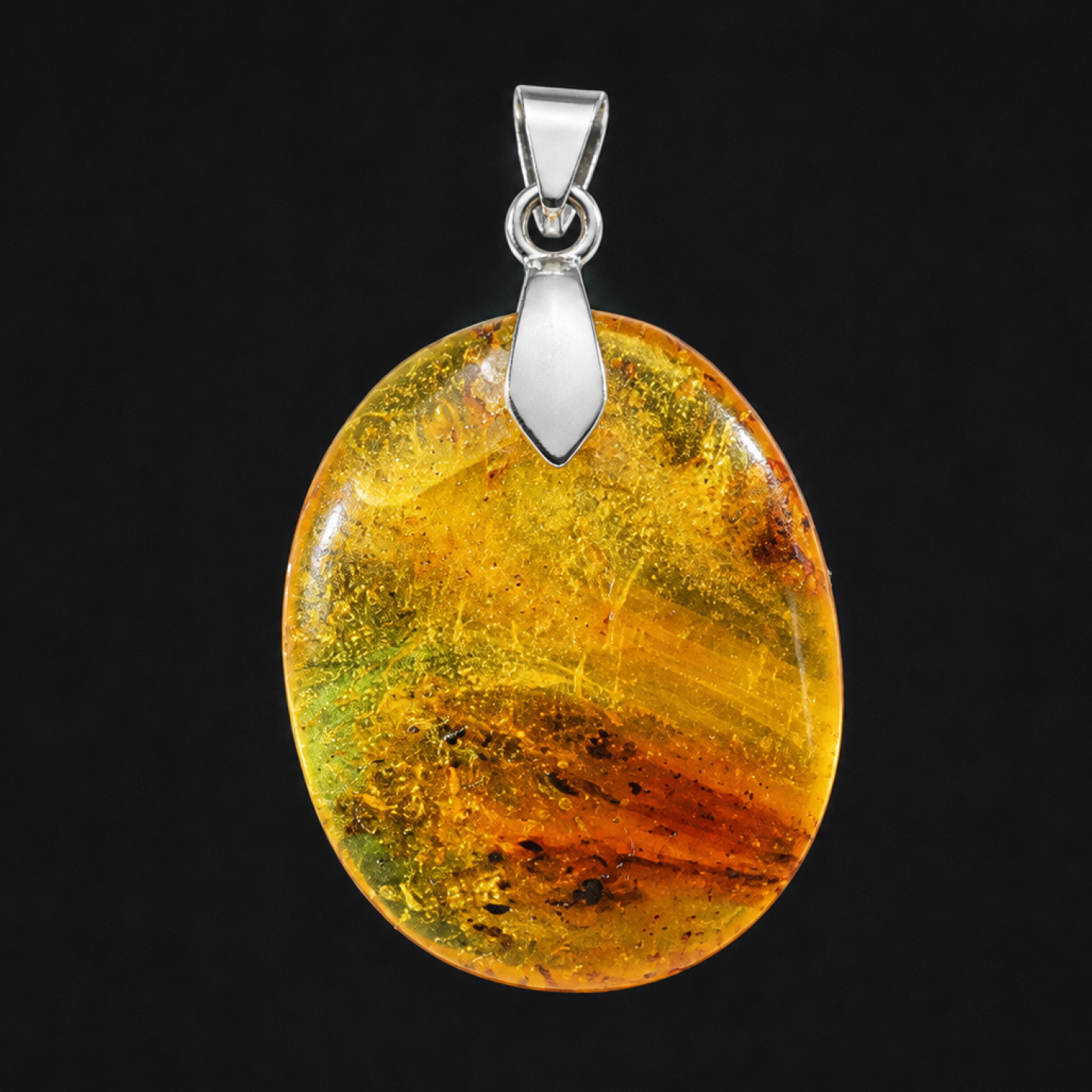 Nature-Created Translucent Yellow Green Dominican Amber 925 Sterling Silver Pendant 42mm